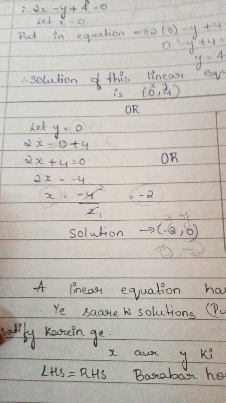 ∴2x−y+4=0 let x=0​

Put in equation −x2(0)−y+4 0=y+4= y=4
∴ Solution o