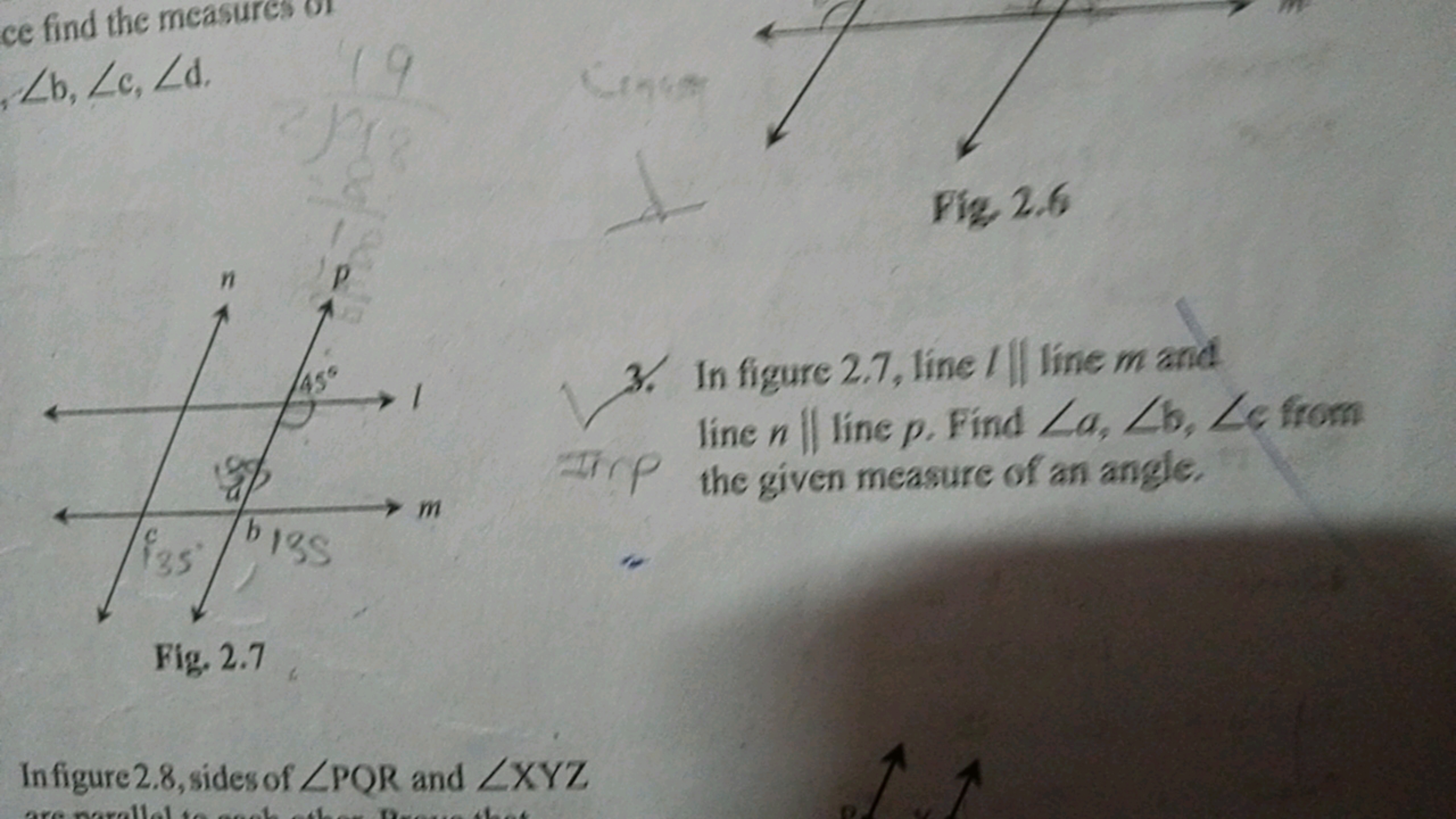 ce find the measures or
,∠b,∠c,∠d.
3. In figure 2.7 , line l∣∣ line m 