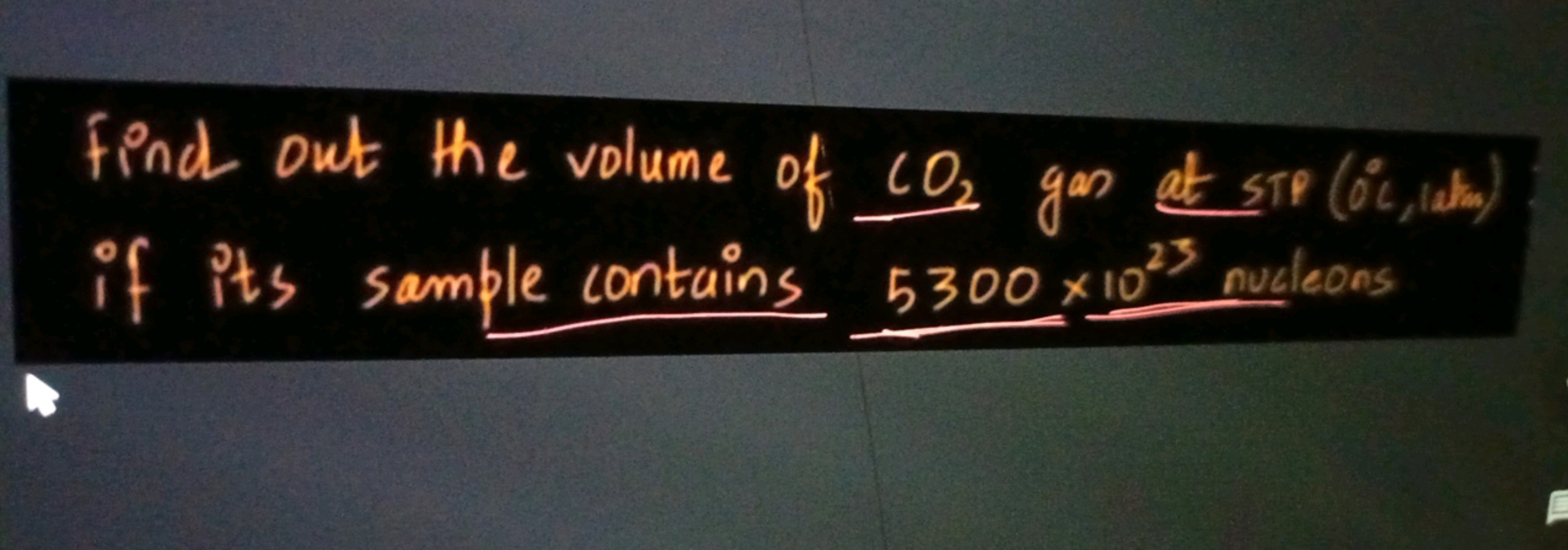 Find out the volume of CO₂ gas at STP (o°c, latin)
if its sample conta