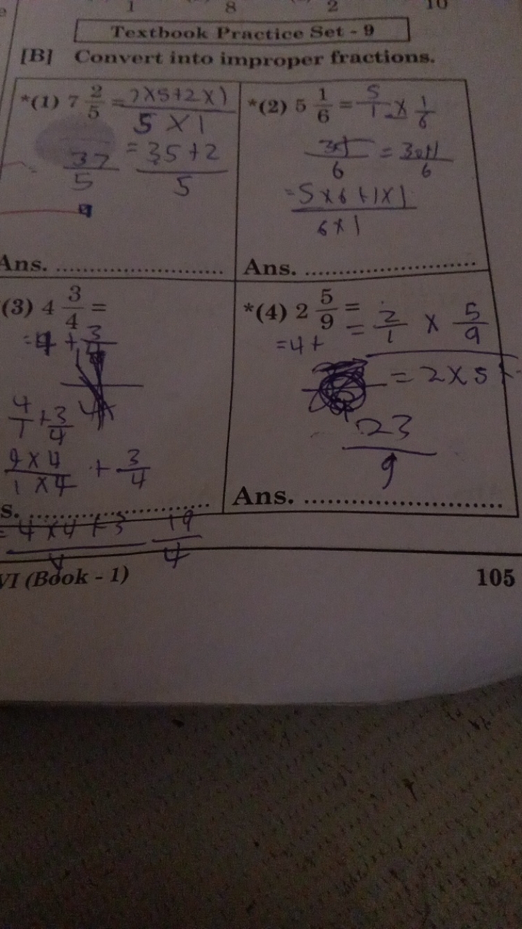 Textbook Practice Set - 9
[B] Convert into improper fractions.
*(1) 75