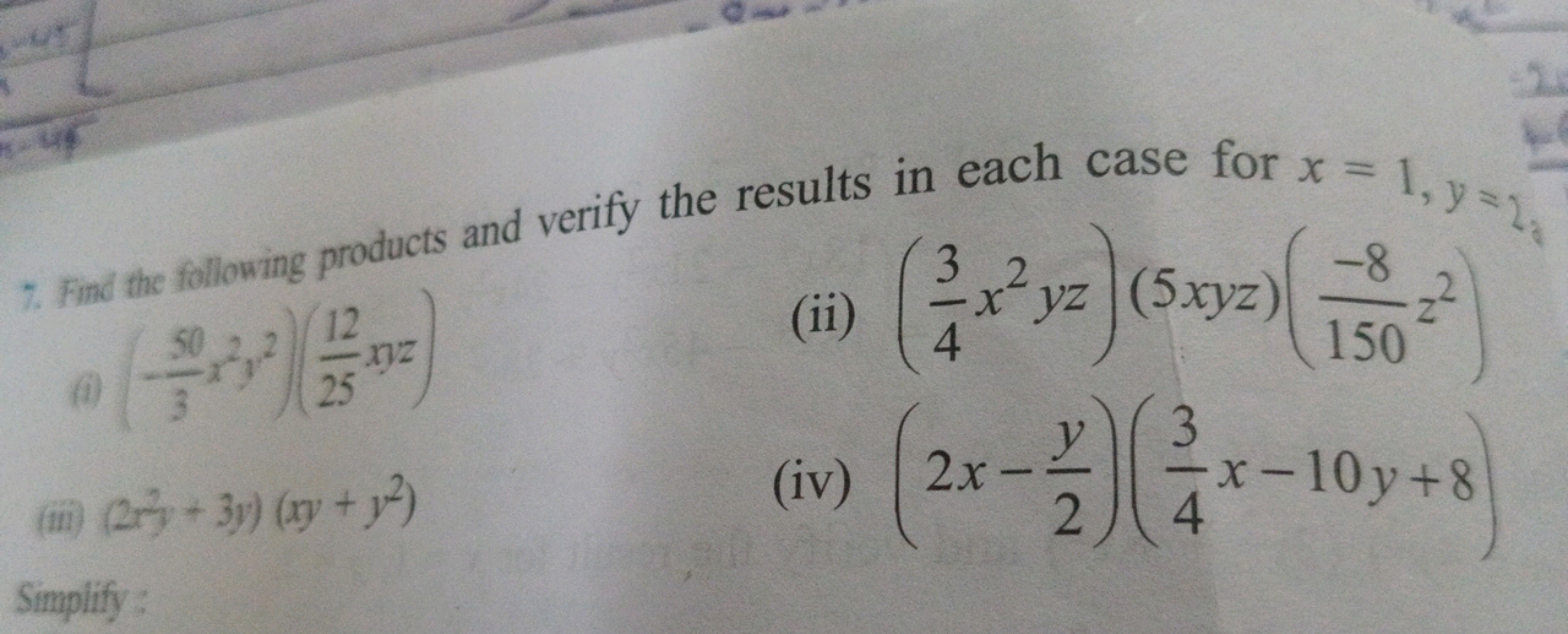 7. Find the following products and verify the results in each case for