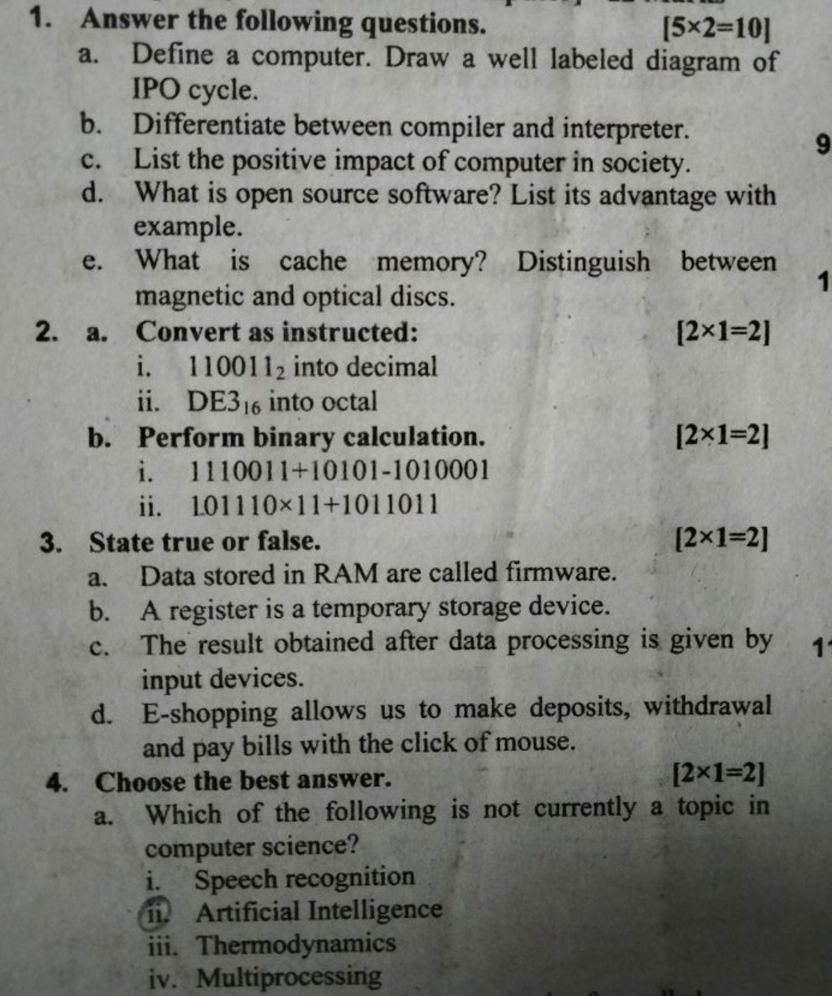 1. Answer the following questions.
\[
[ 5 \times 2 = 10 ]
\]
a. Define