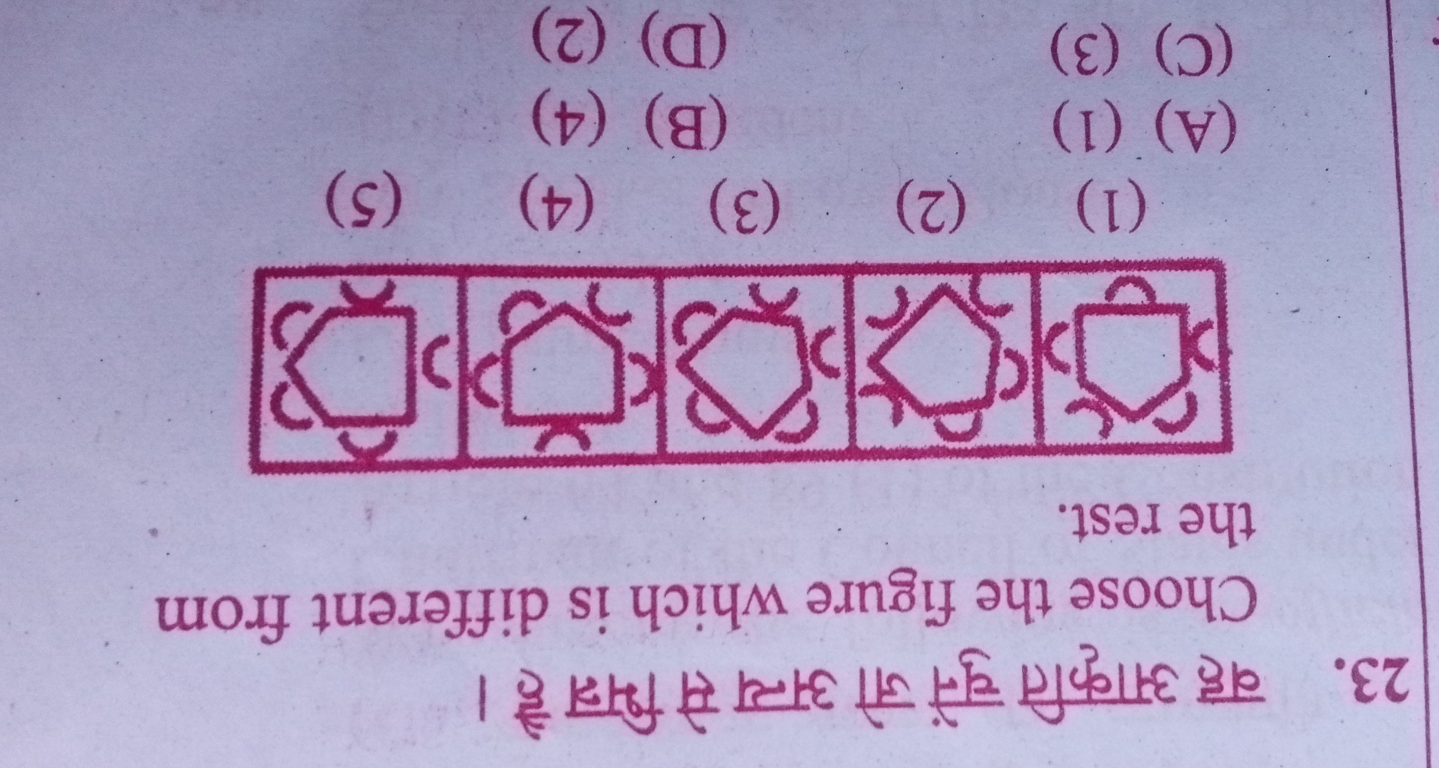 23. वह आकृति चुनें जो अन्य से भिन्न है। Choose the figure which is dif