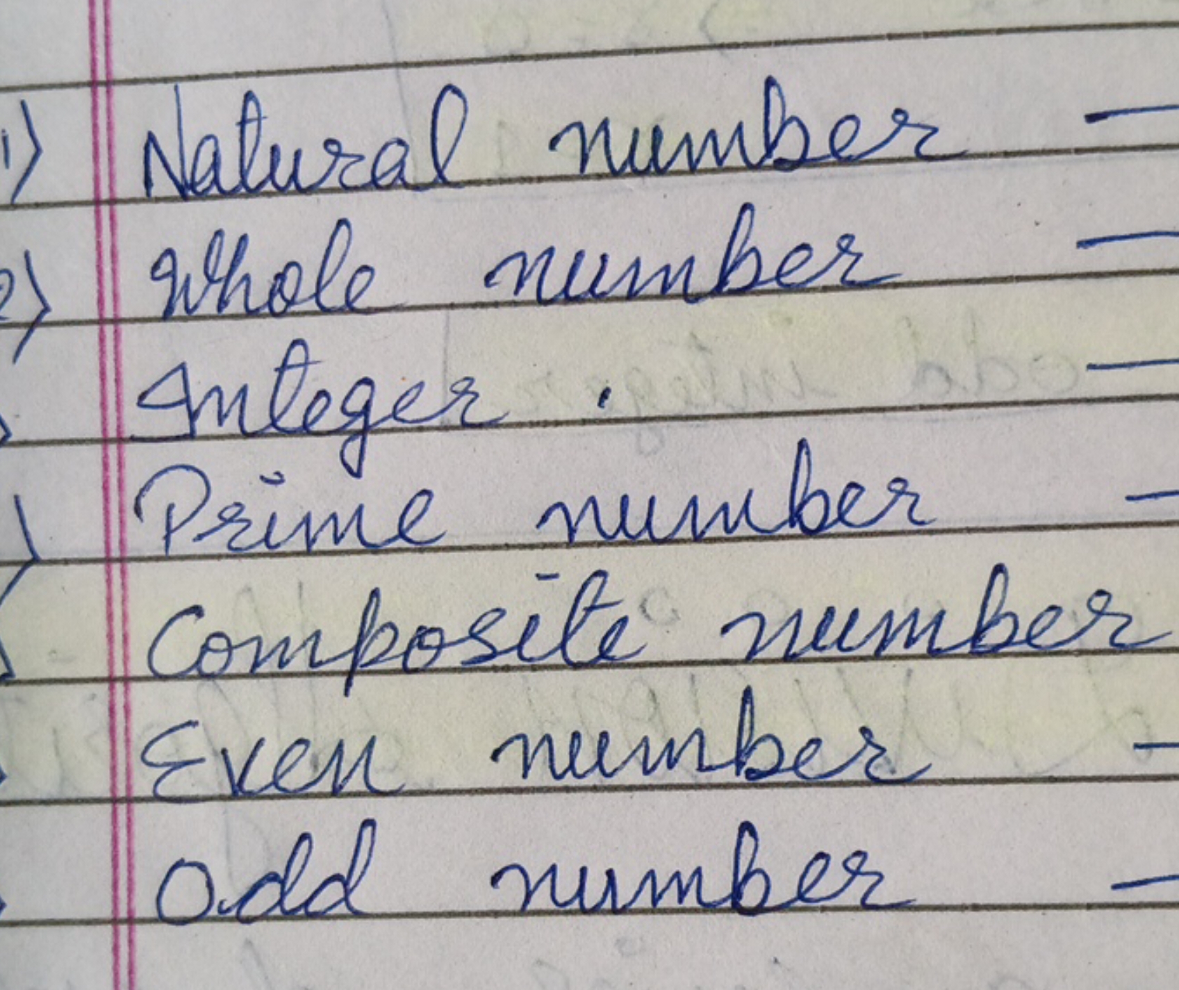 Natural number
) Whole number Integer.
Prime number Composite number E