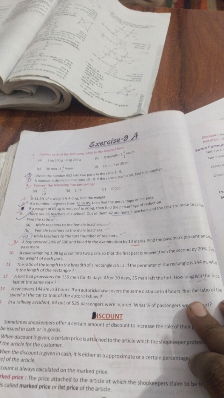 Exercise-9 A
1. Express each of the following ratios in the simplest f