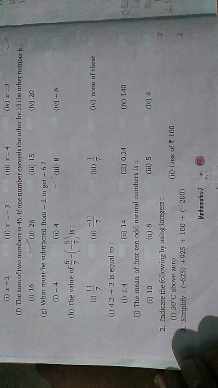 (i) x=2
(ii) x=−3
(iii) x=4
(iv) x=3
(f) The sum of two numbers is 45 