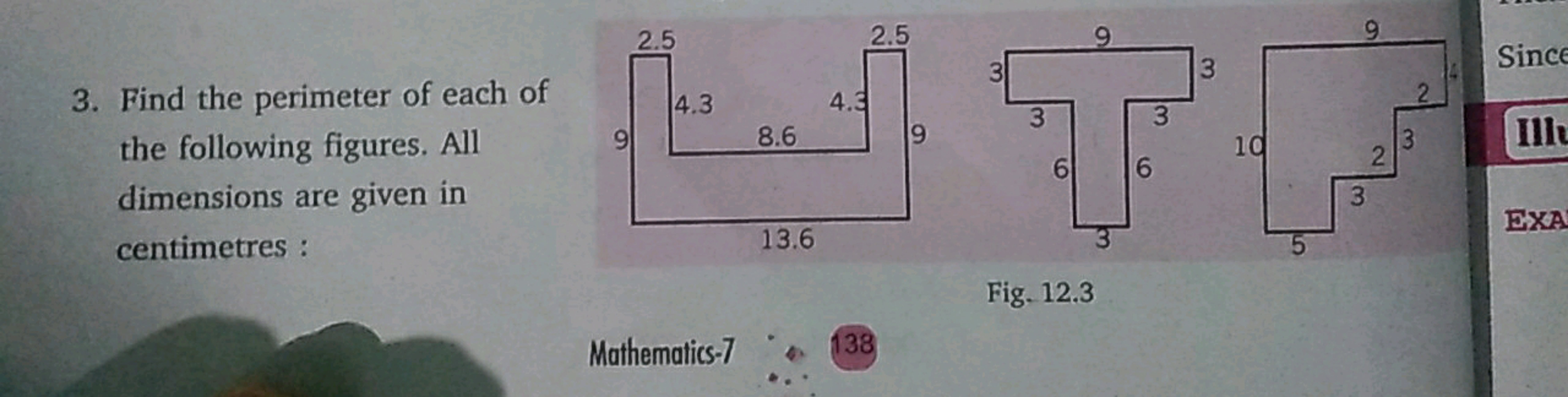 
3. Find the perimeter of each of the following figures. All dimension