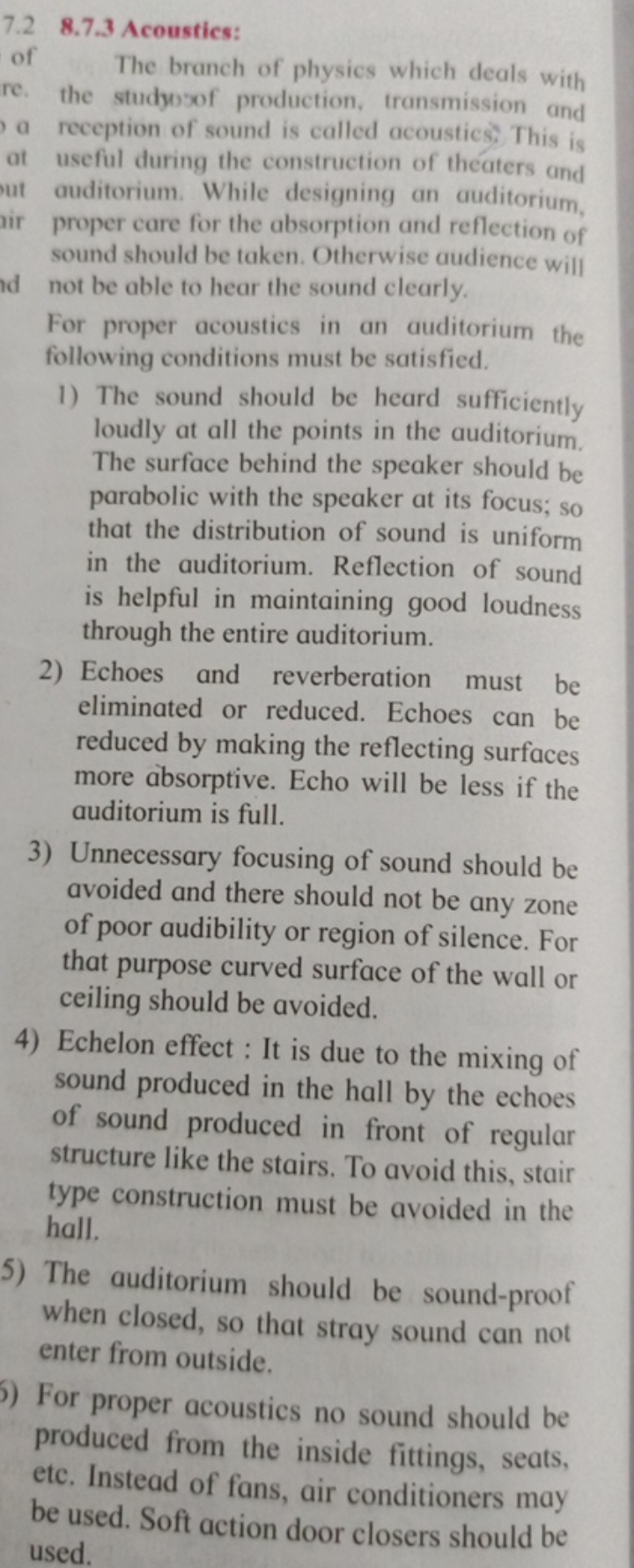 7.2 of
a
ot
ut
ir
d
thot
For proper acoustics in an auditorium the fol