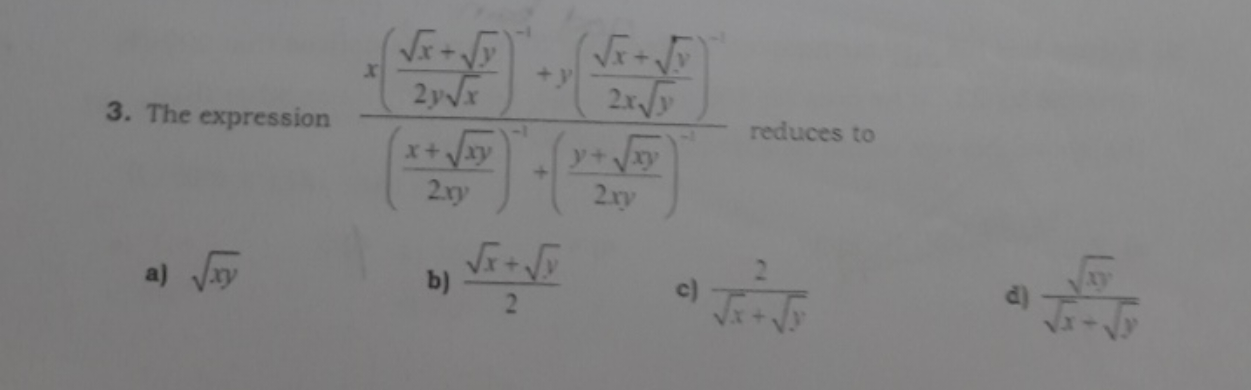 3. The expression (2xyx+xy​​)−1+(2xyy+xy​​)−1x(2yx​x​+y​​)−1+y(2xy​x​+