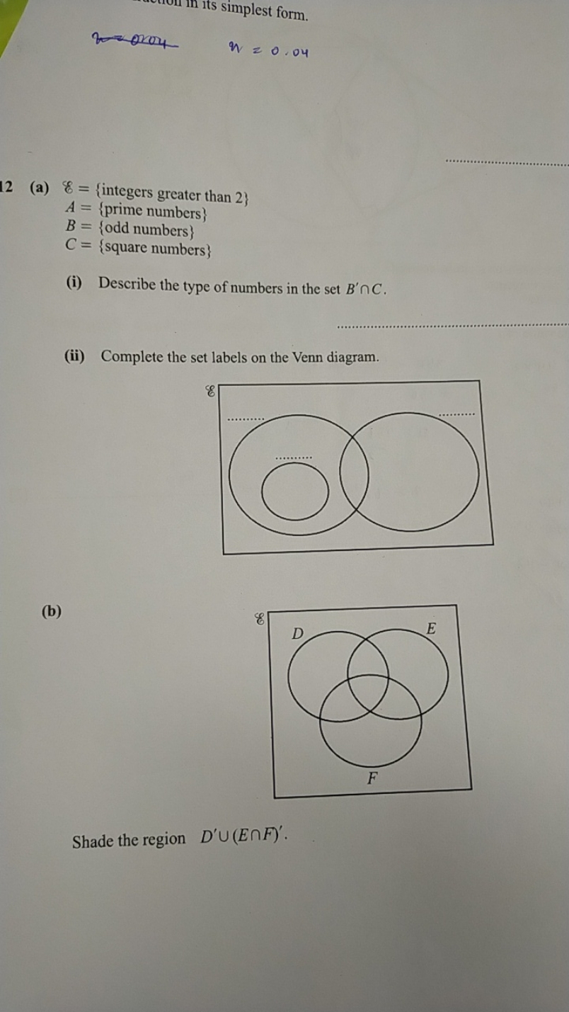 in its simplest form.
POCO
x=0.04
12 (a) 8={ integers greater than 2}
