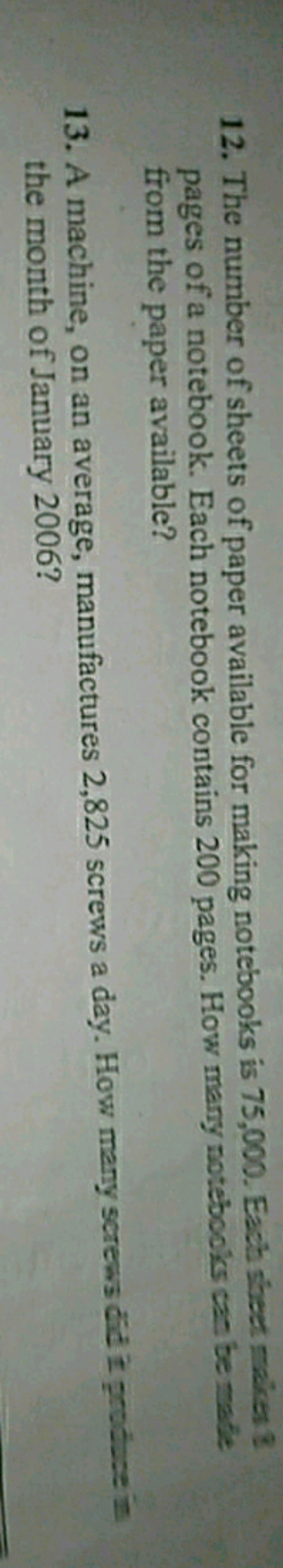 12. The number of sheets of paper available for making notebooks is 75