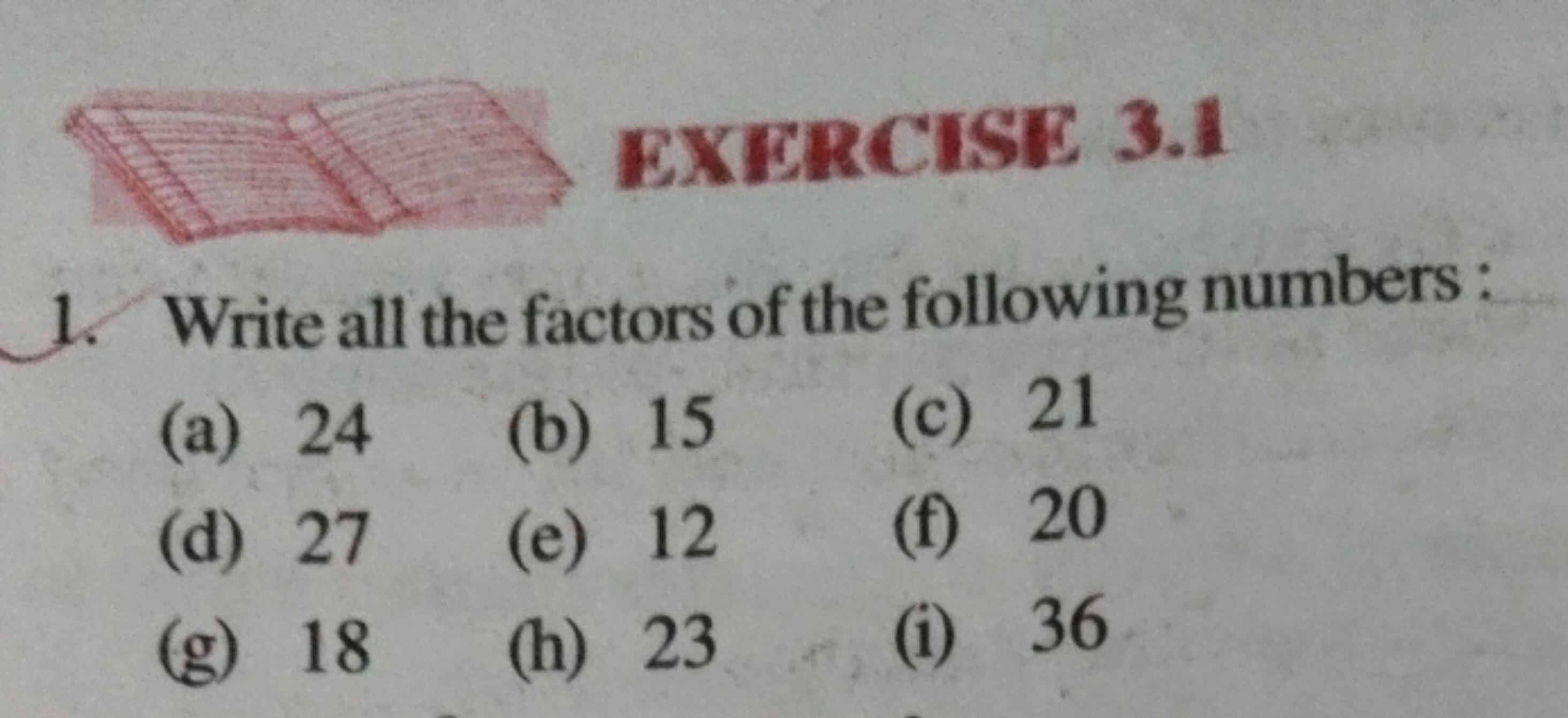 1. Write all the factors of the following numbers :
(a) 24
(b) 15
(c) 