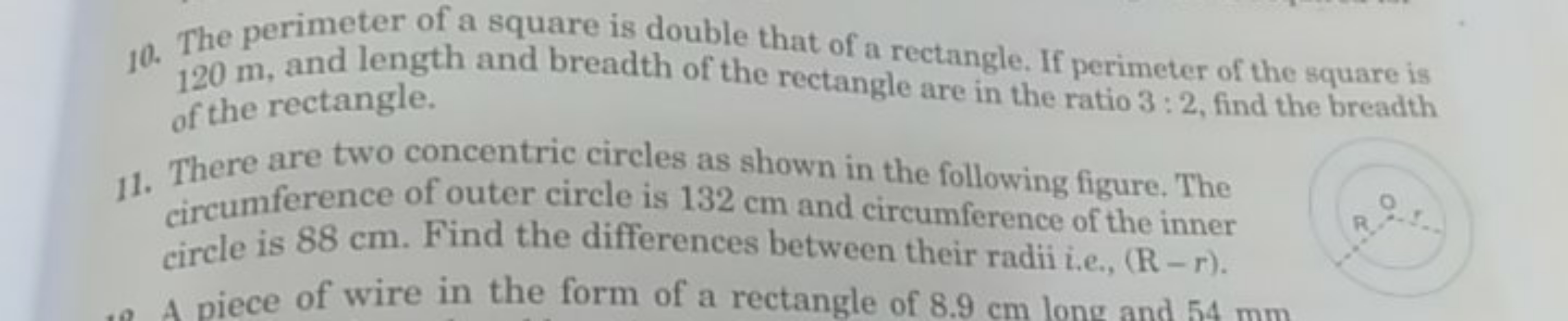 10. The perimeter of a square is double that of a rectangle. If perime