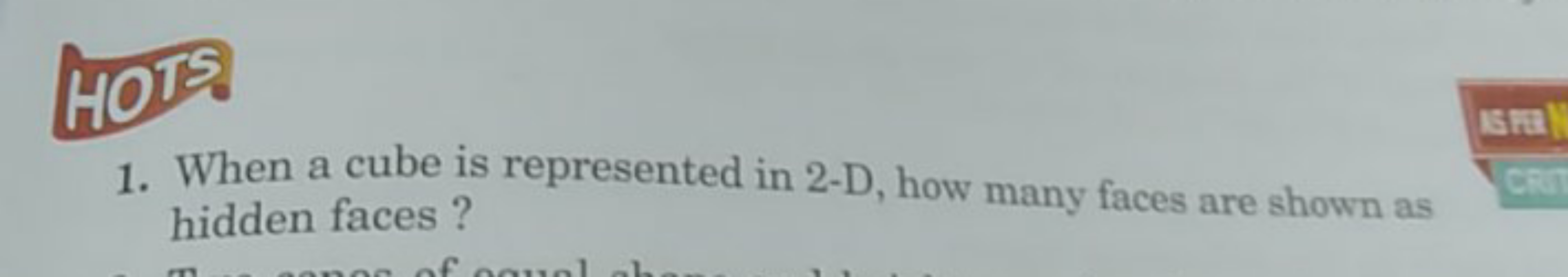 1. When a cube is represented in 2-D, how many faces are shown as hidd