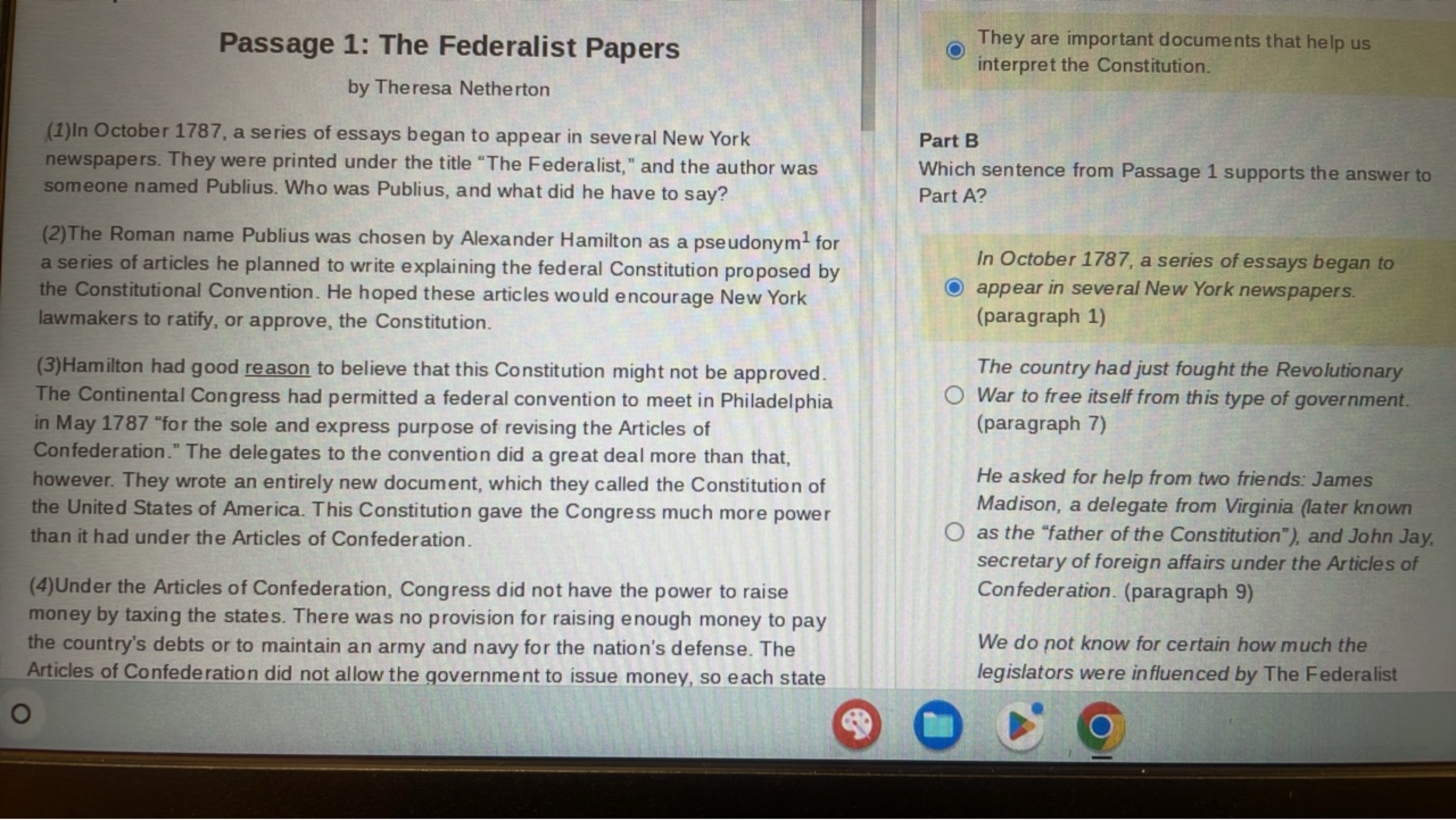 Passage 1: The Federalist Papers
by Theresa Netherton
(1)In October 17