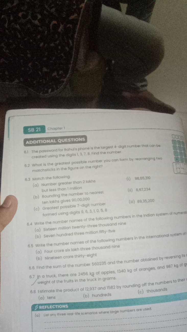 SB 21 Chapter 1
ADDITIONAL QUESTIONS
6.1 The password for Rahul's phon