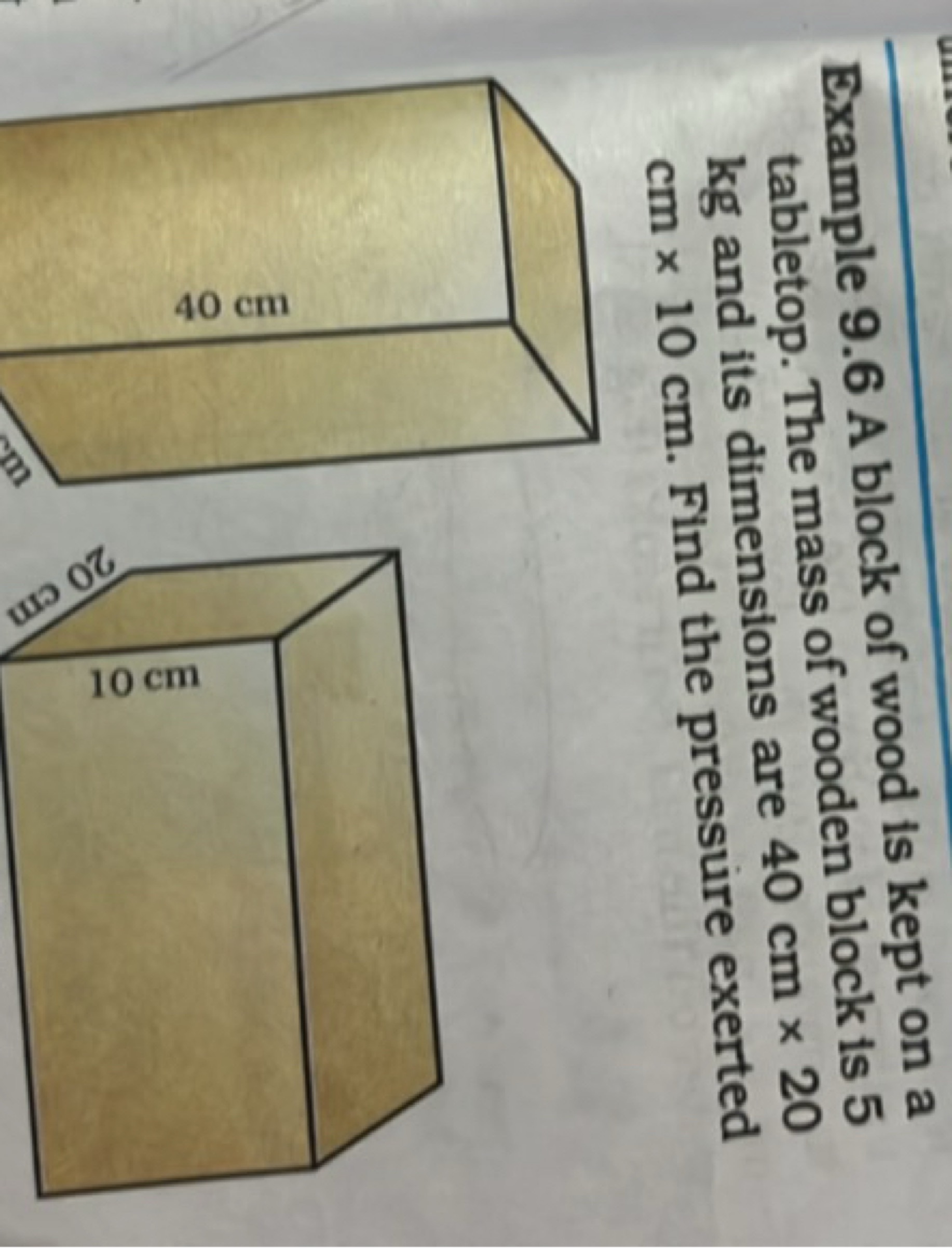 Example 9.6 A block of wood is kept on a tabletop. The mass of wooden 