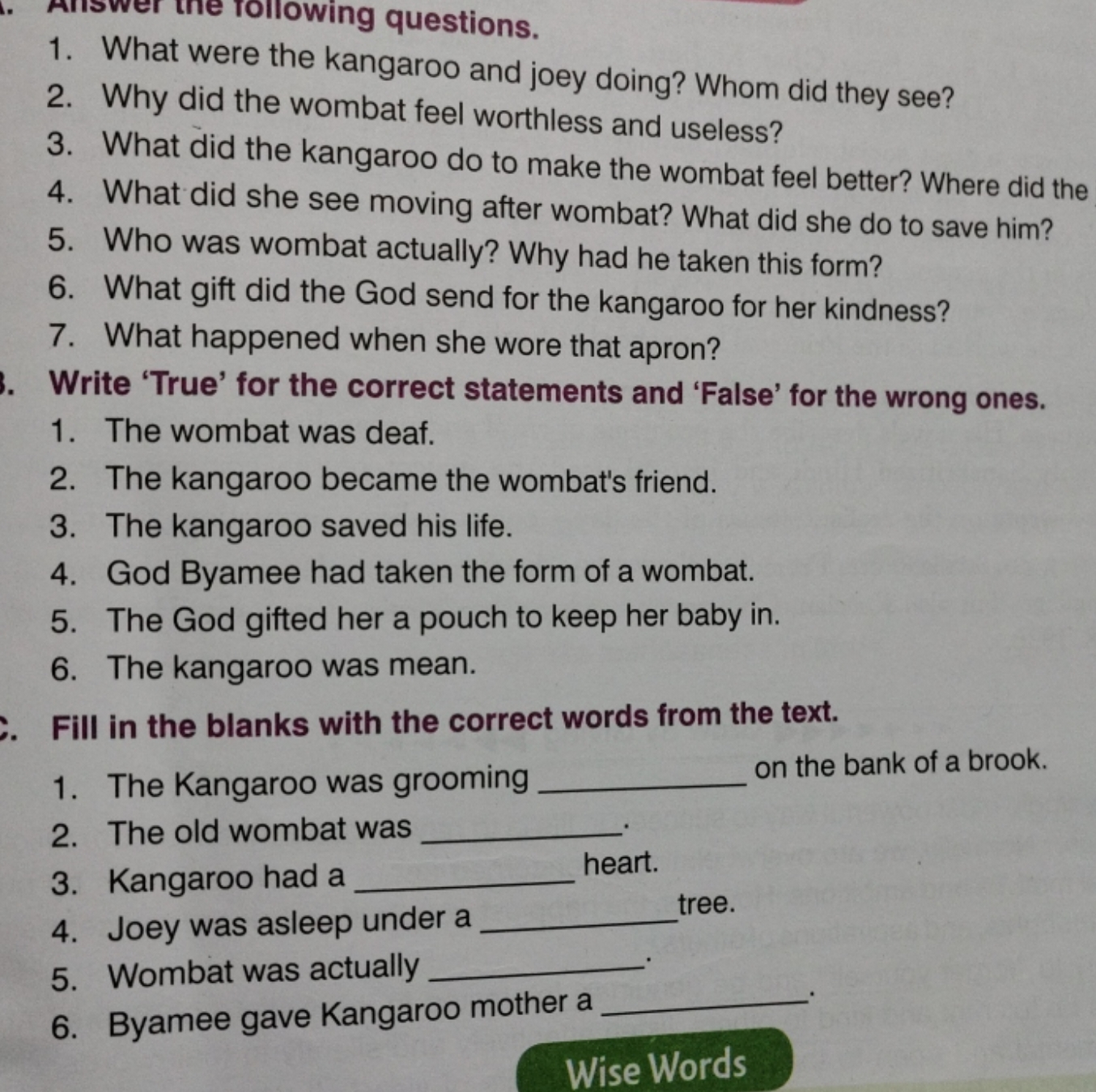 1. What were the kangaroo and joey doing? Whom did they see?
2. Why di