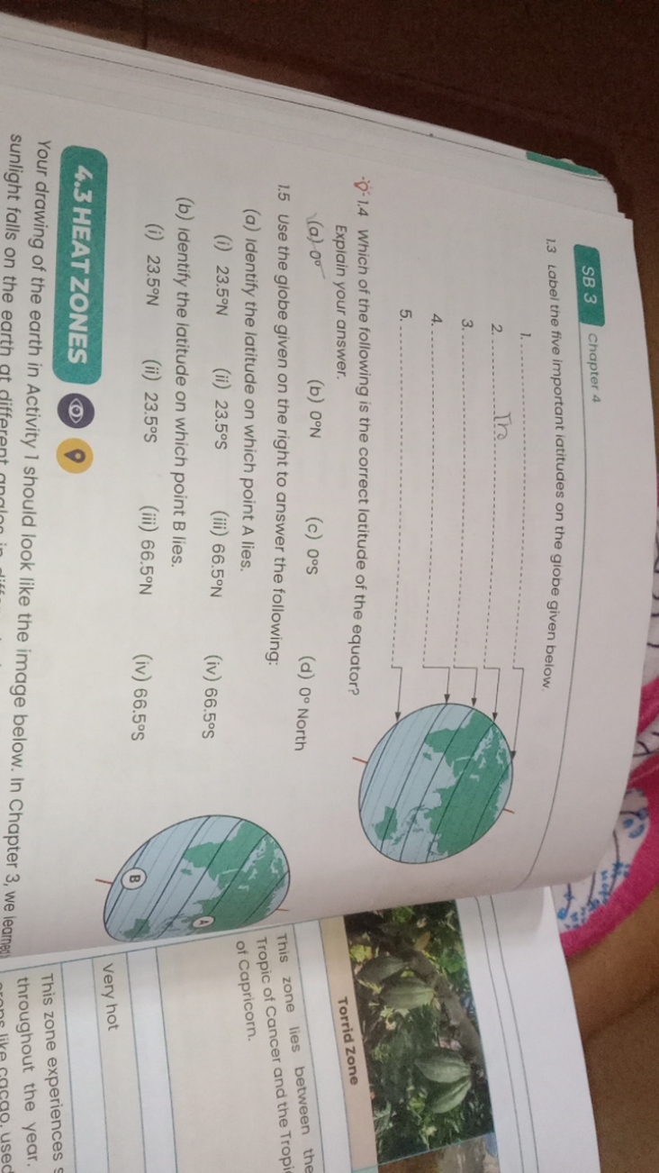 SB 3
Chapter 4
1.3 Label the five important latitudes on the globe giv