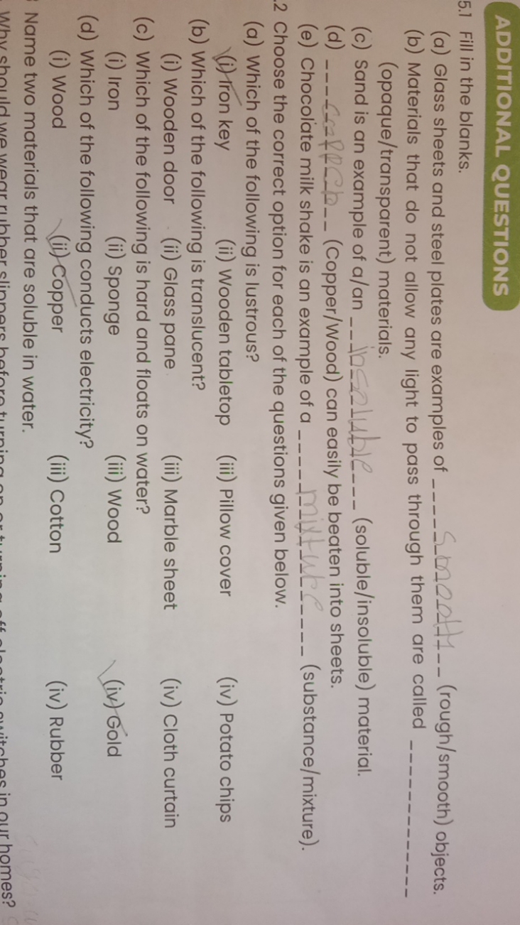 ADDITIONAL QUESTIONS
5.1 Fill in the blanks.
(a) Glass sheets and stee