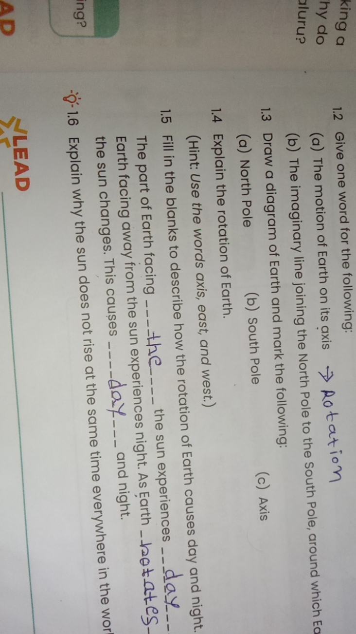 1.2 Give one word for the following:
(a) The motion of Earth on its ax