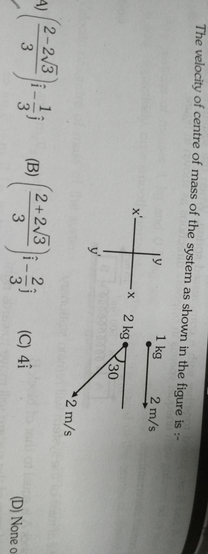 The velocity of centre of mass of the system as shown in the figure is