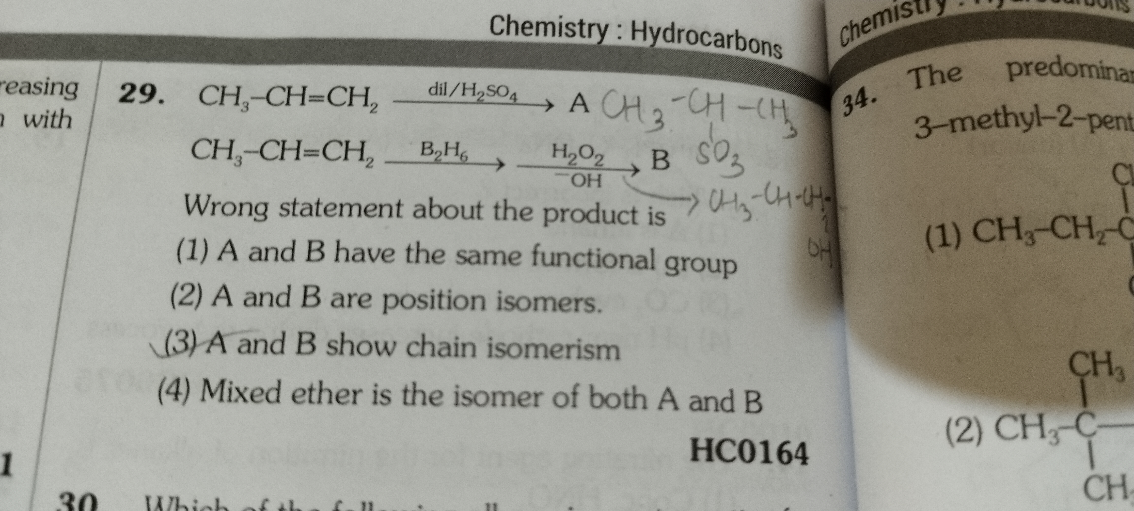 Chemistry: Hydrocarbons
reasing
with
29. CH3​−CH=CH2​ dil 2/H2​SO4​​AC