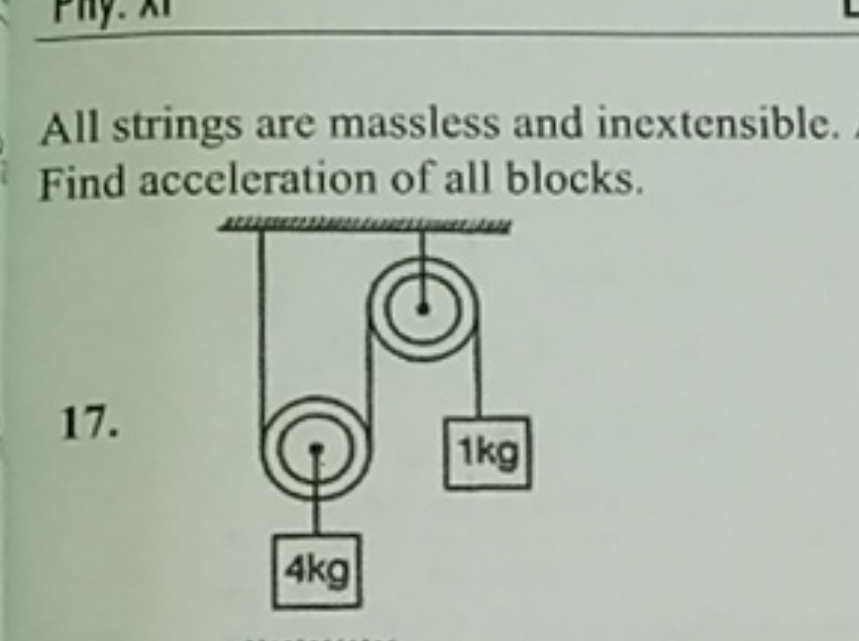 All strings are massless and inextensible. Find acceleration of all bl