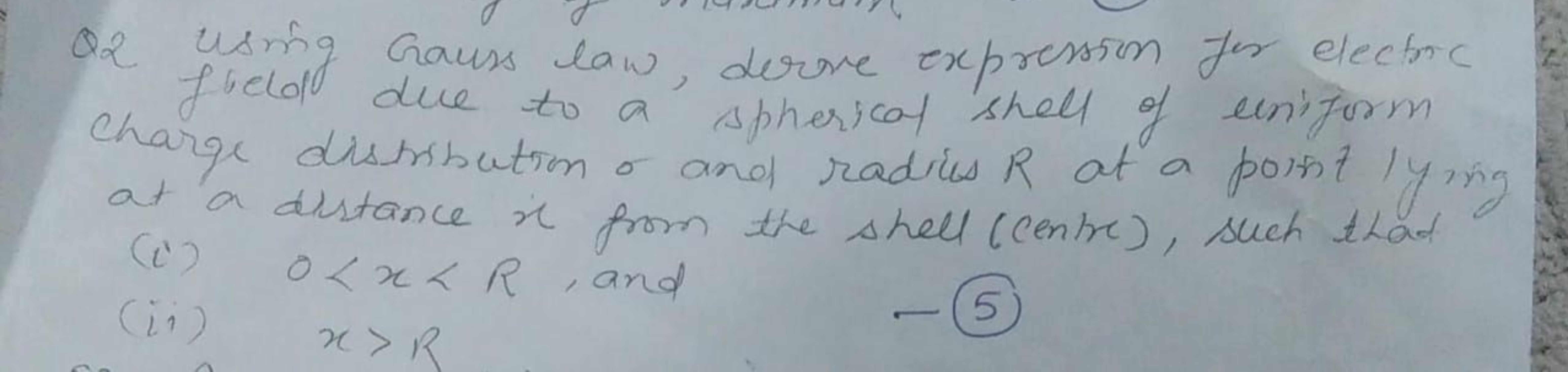 Q2 Using Gauss law, here expression for elector field due to a spheric