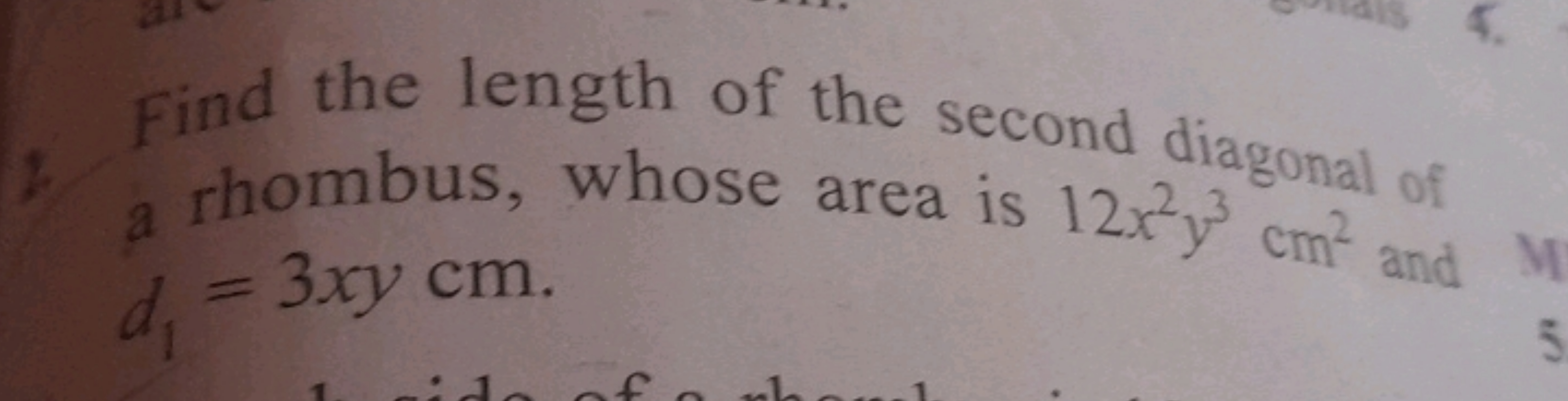 Find the length of the second diagonal of a rhombus, whose area is 12x