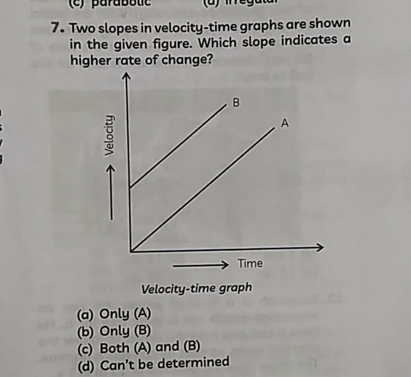 7. Two slopes in velocity-time graphs are shown in the given figure. W