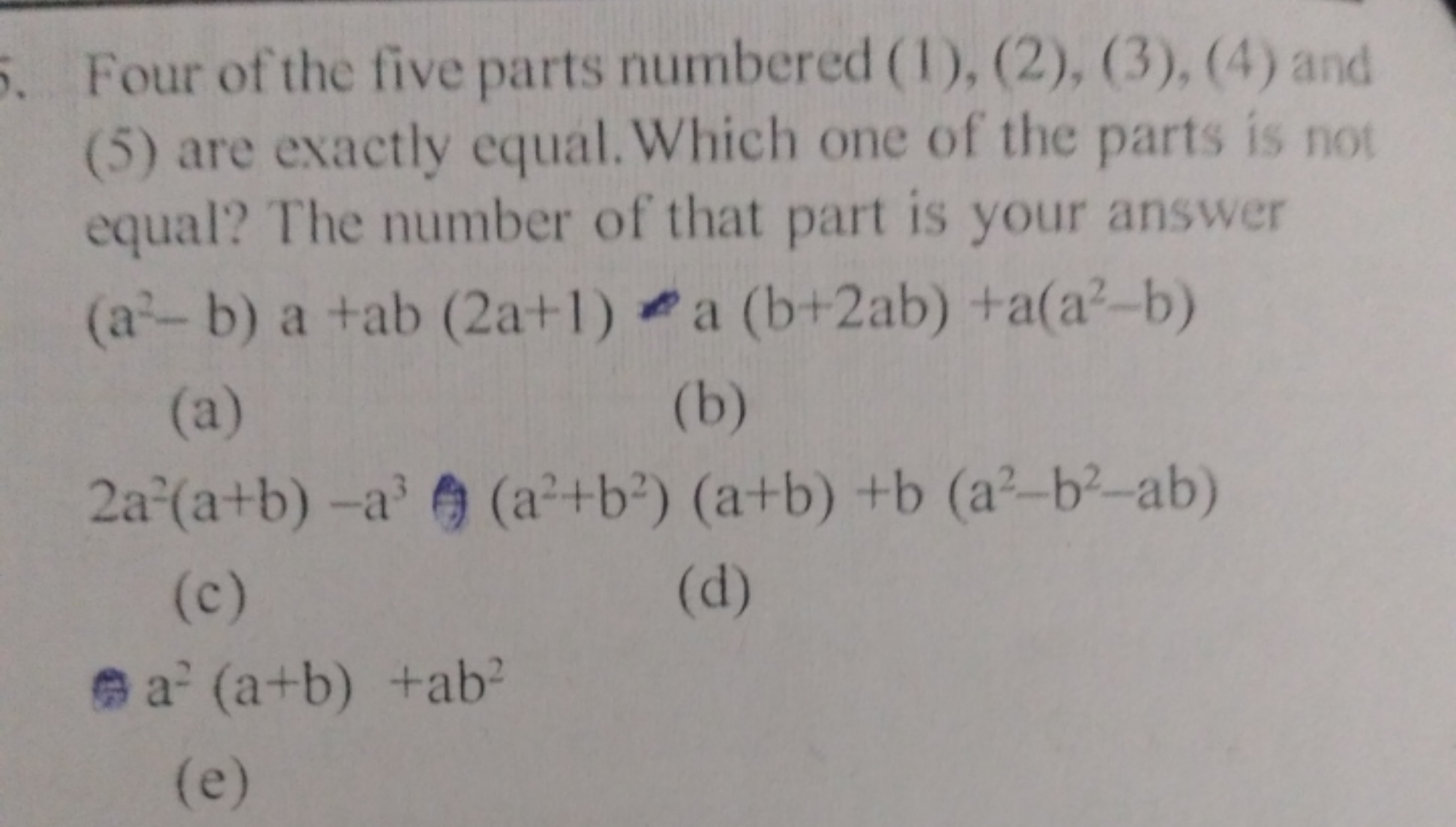 Four of the five parts numbered (1), (2), (3), (4) and (5) are exactly