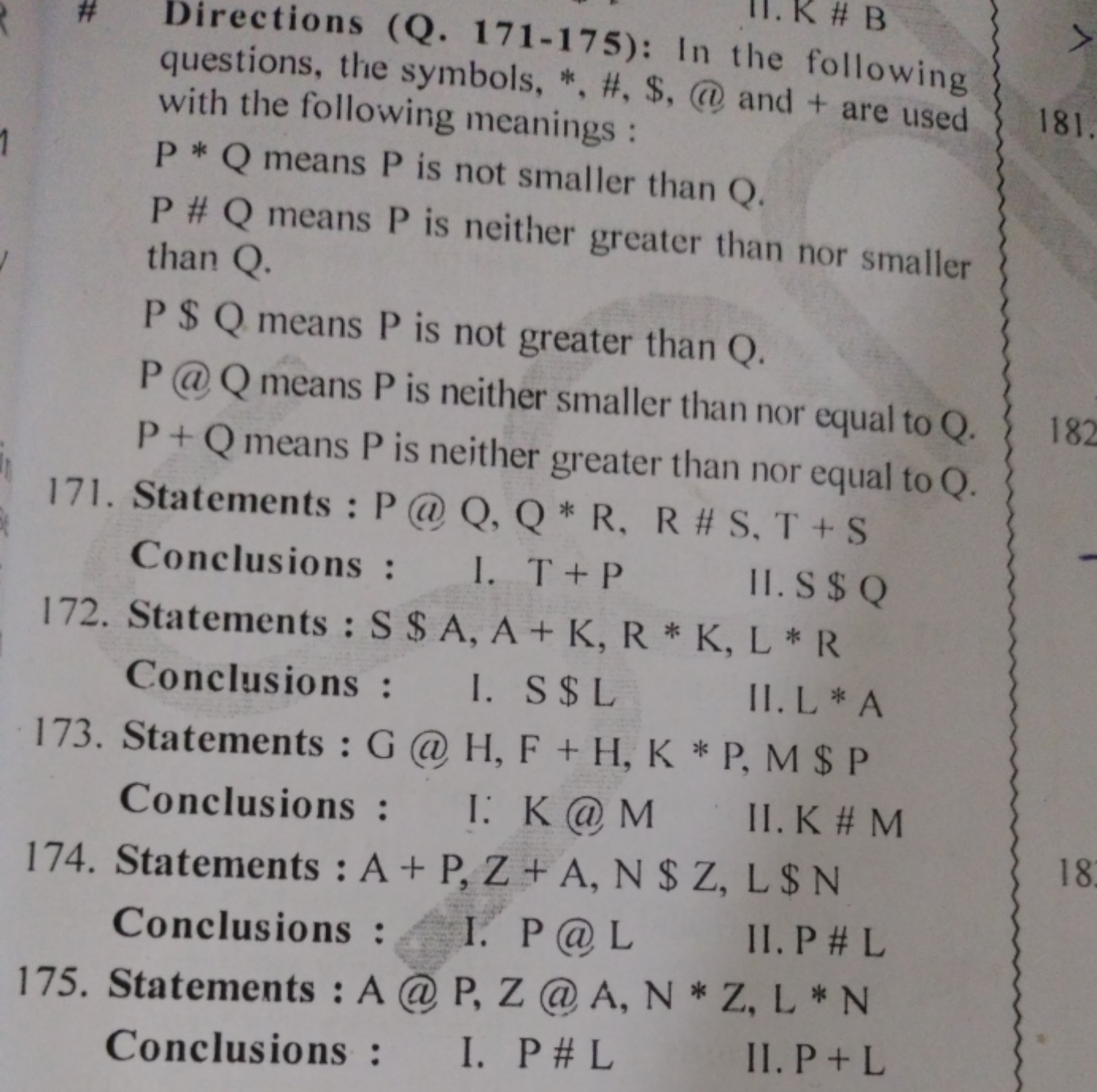 1. K \# B
\# Directions (Q. 171-175): In the following questions, the 