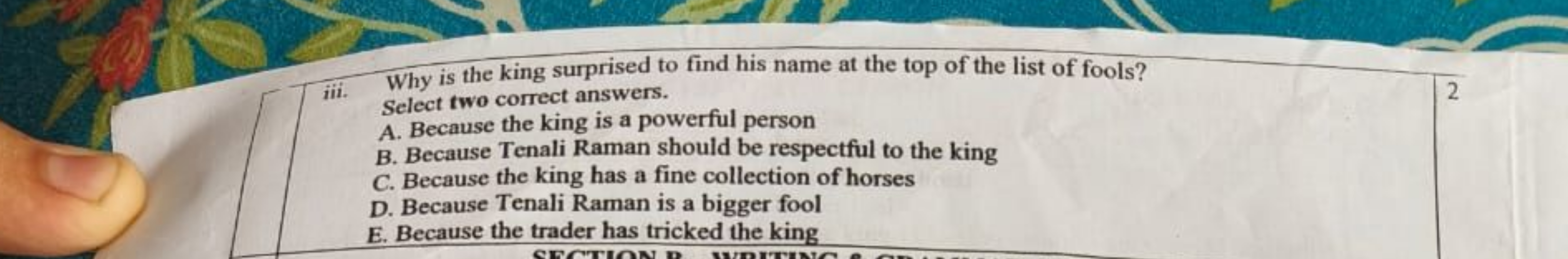 iii. Why is the king surprised to find his name at the top of the list