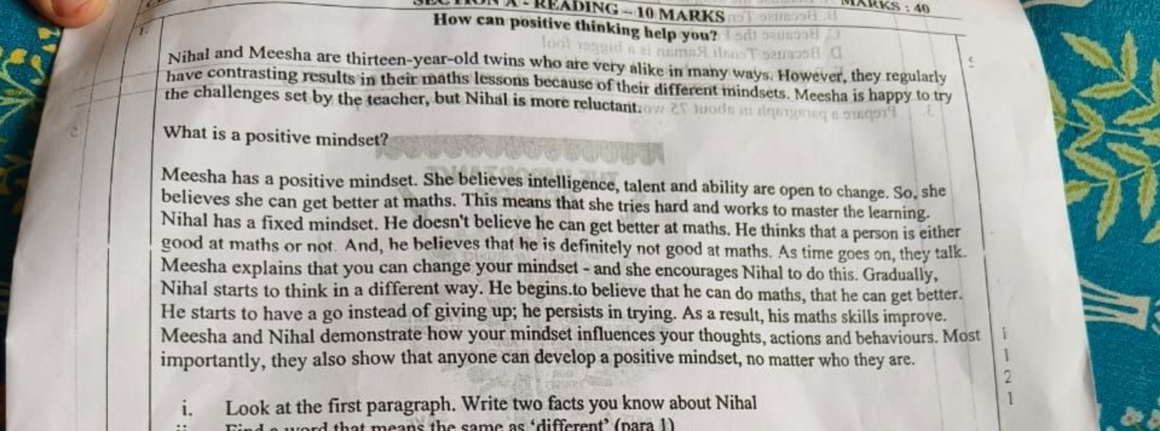 How can posithe thin -10 MARKS
Nihal and Meesha are thirteen-year-old 