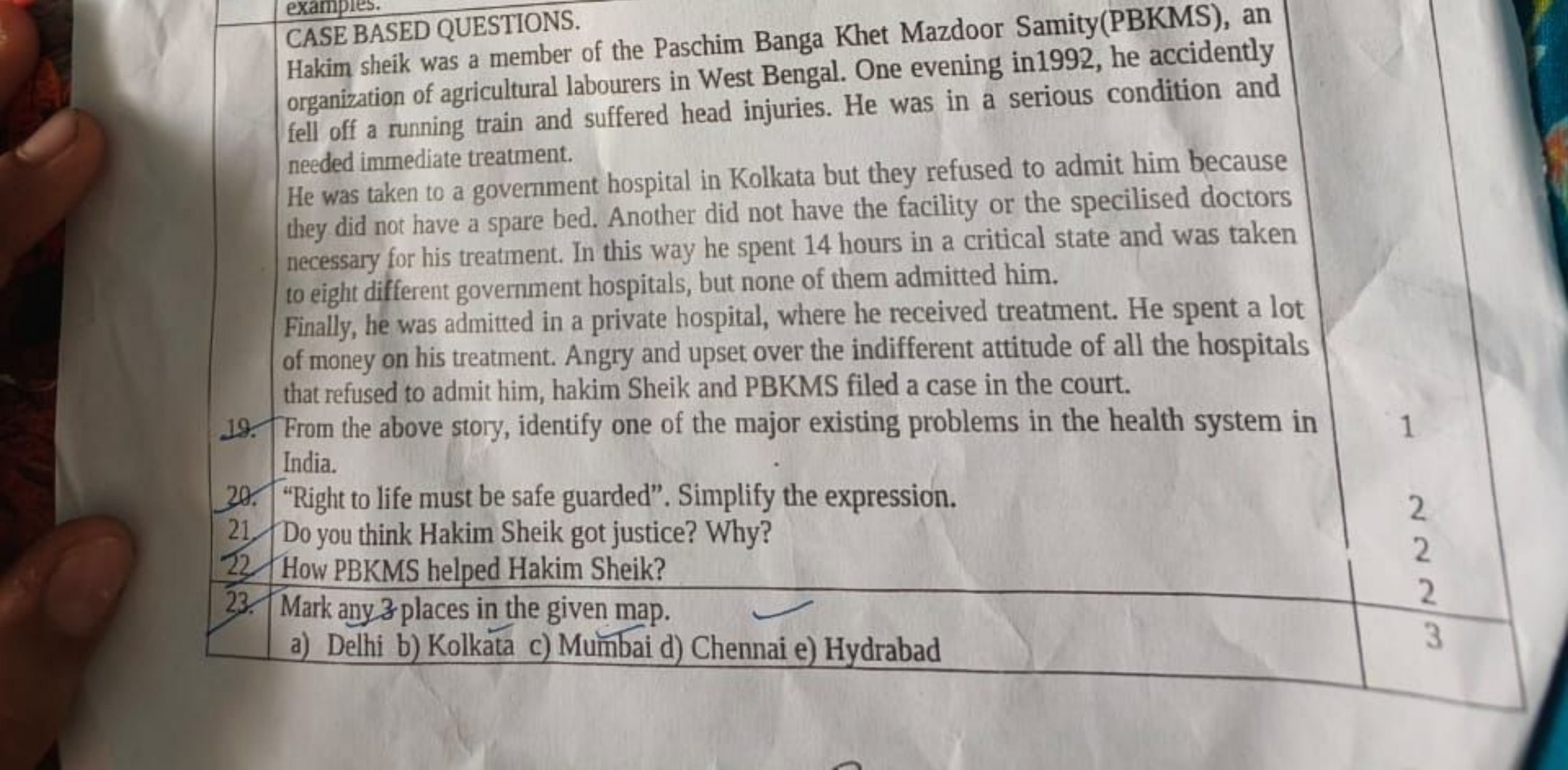 CASE BASED QUESTIONS.
Hakim sheik was a member of the Paschim Banga Kh