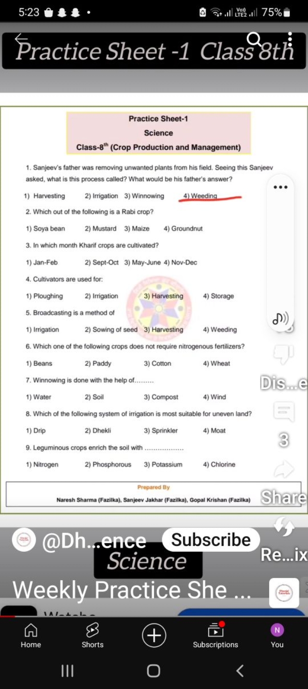 5:23
Practice Sheet -1 Class 8th˙

Practice Sheet-1
Science
Class-8t t