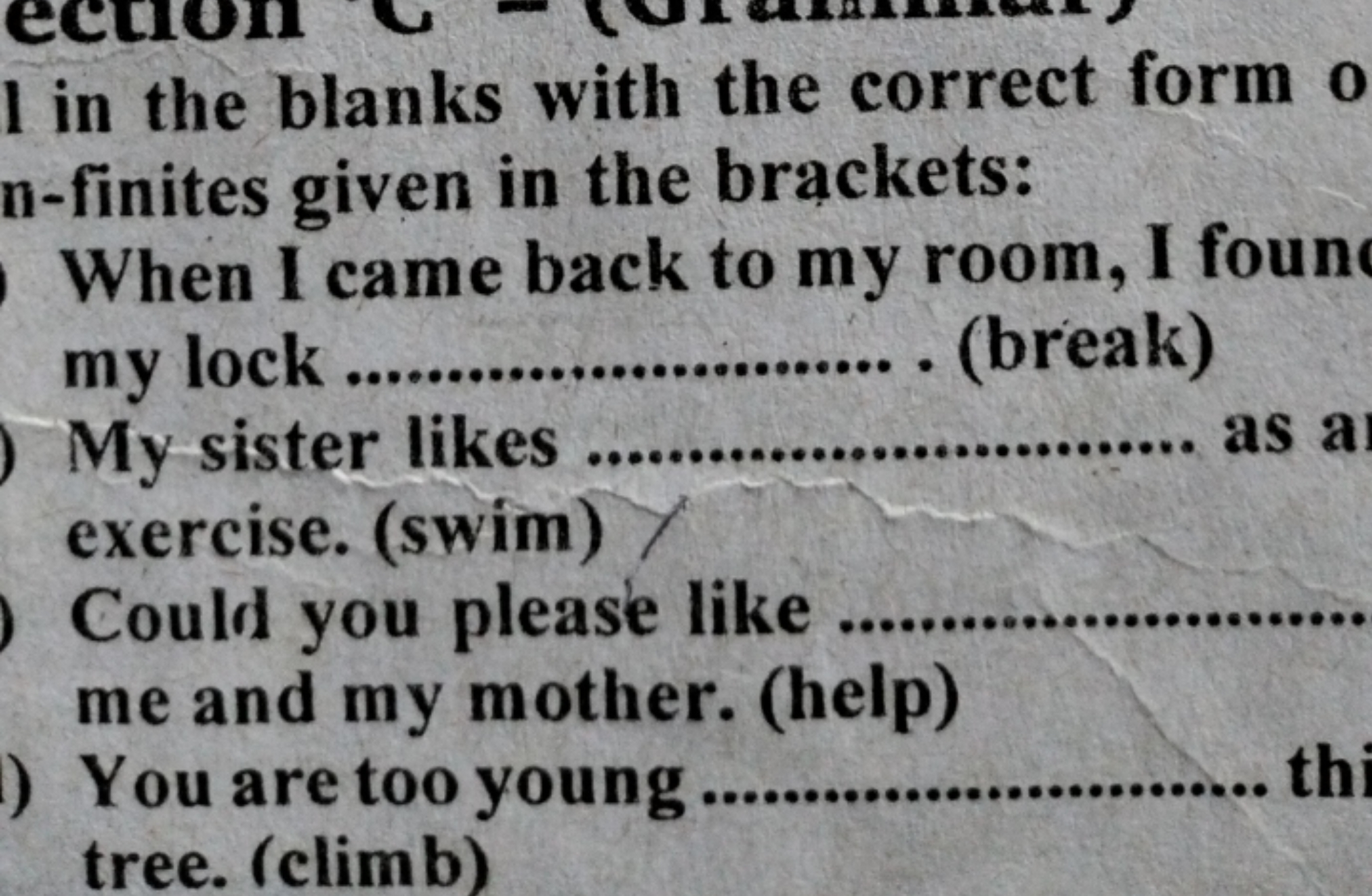 1 in the blanks with the correct form 0 n-finites given in the bracket