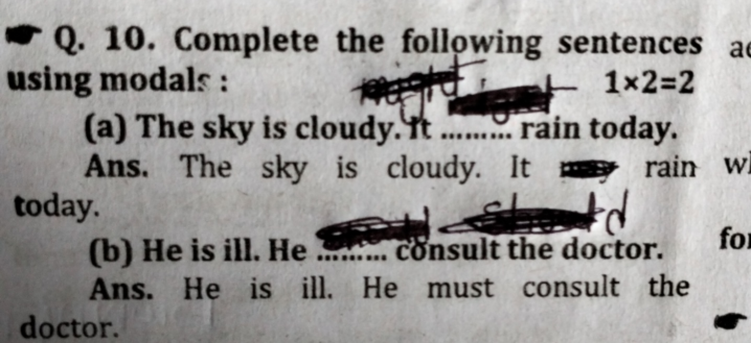 Q. 10. Complete the following sentences using modals :
(a) The sky is 