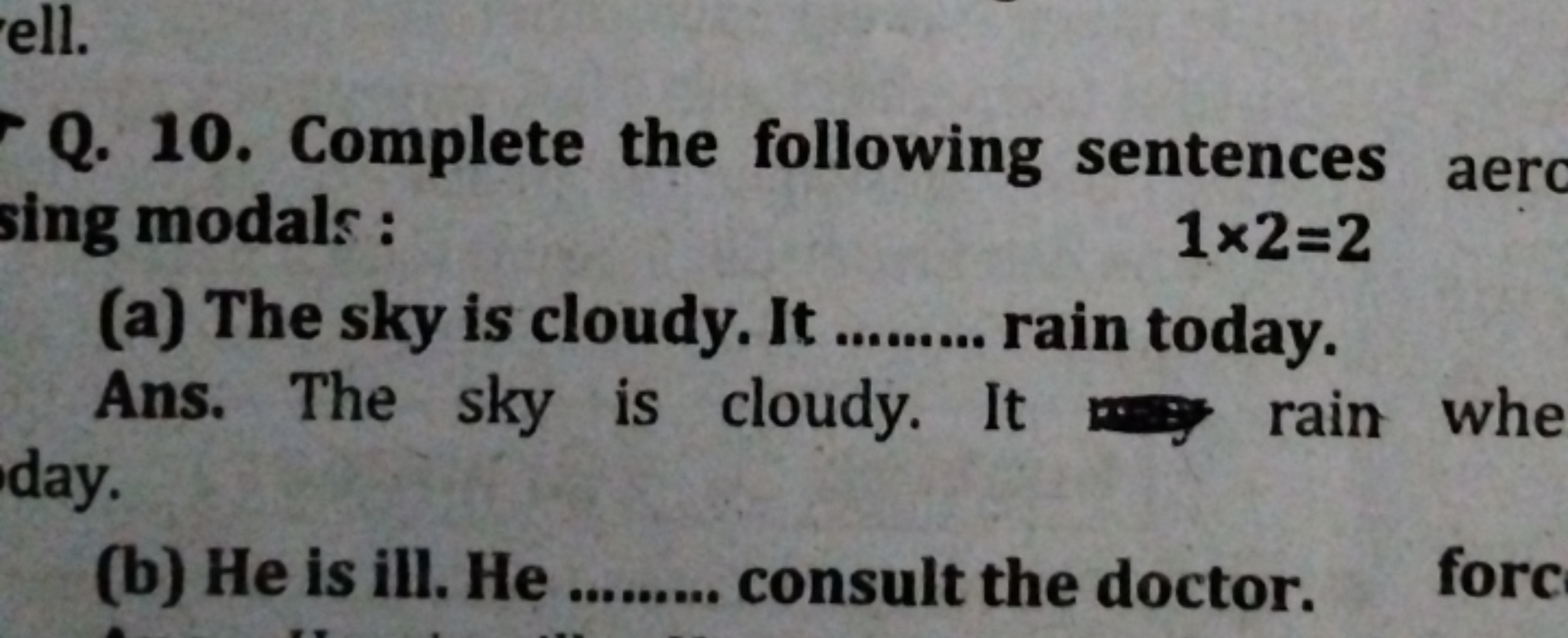 Q. 10. Complete the following sentences aer sing modals :
1×2=2
(a) Th