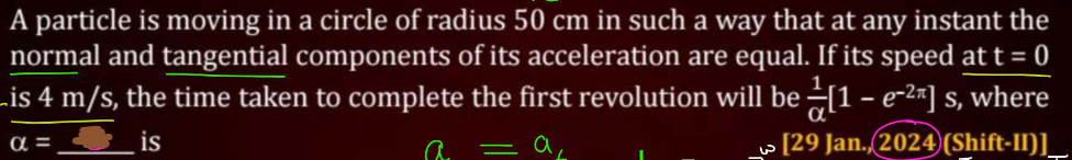 A particle is moving in a circle of radius 50 cm in such a way that at