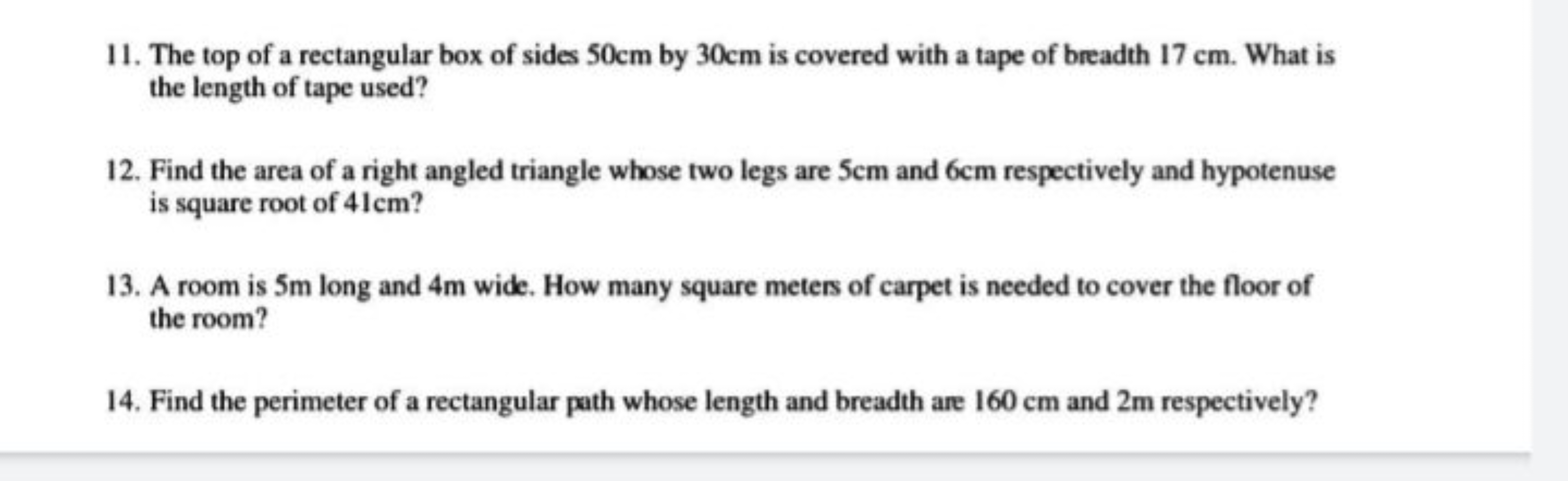 11. The top of a rectangular box of sides 50 cm by 30 cm is covered wi