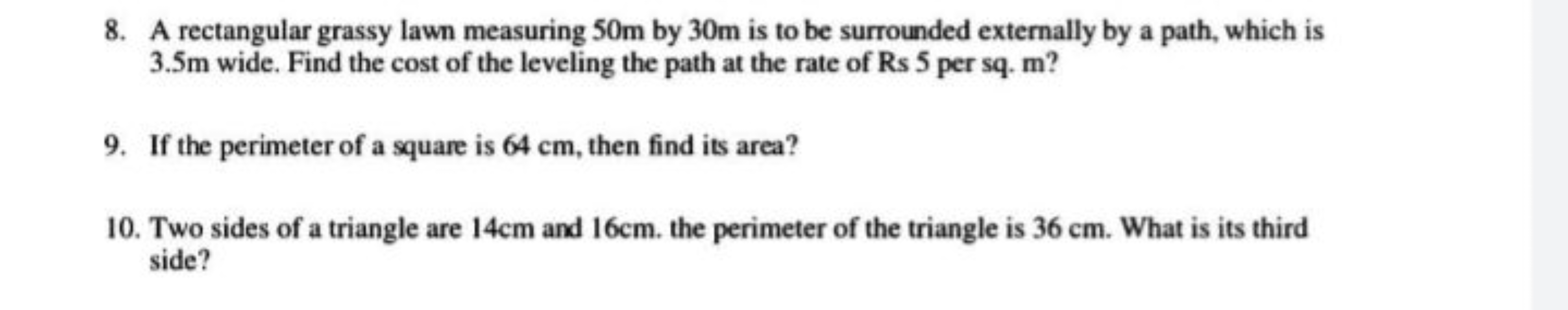 8. A rectangular grassy lawn measuring 50 m by 30 m is to be surrounde