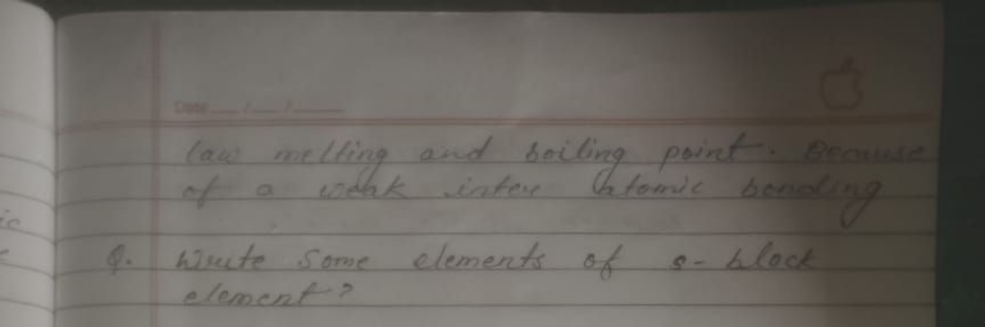 (as) melting and boiling point. Bearseses of a went inter atomic bondi