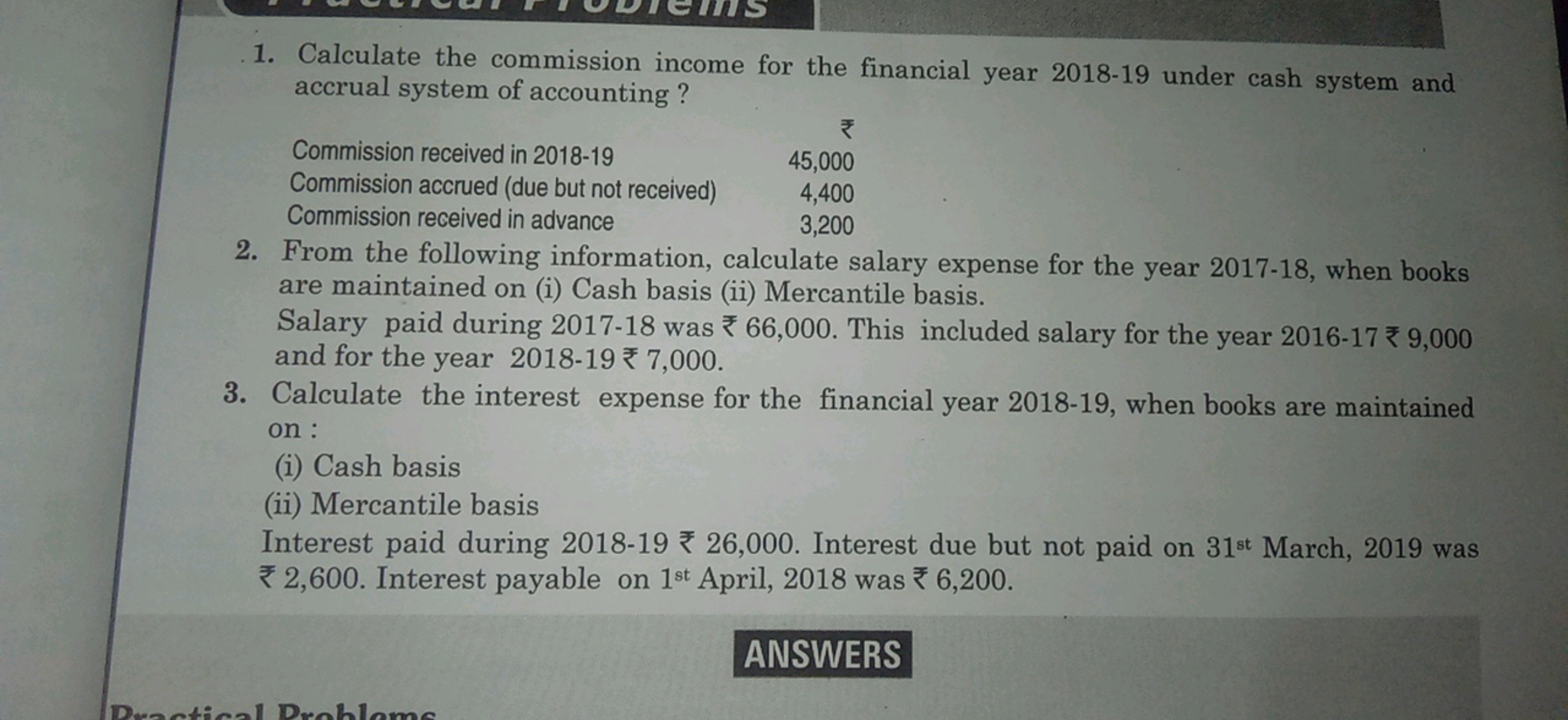 1. Calculate the commission income for the financial year 2018-19 unde