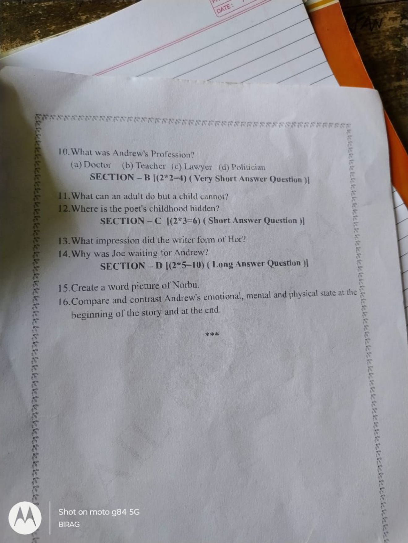  10. What was Andrew's Profession?
(a) Doctor
(b) Teacher
(c) Lawyer
(