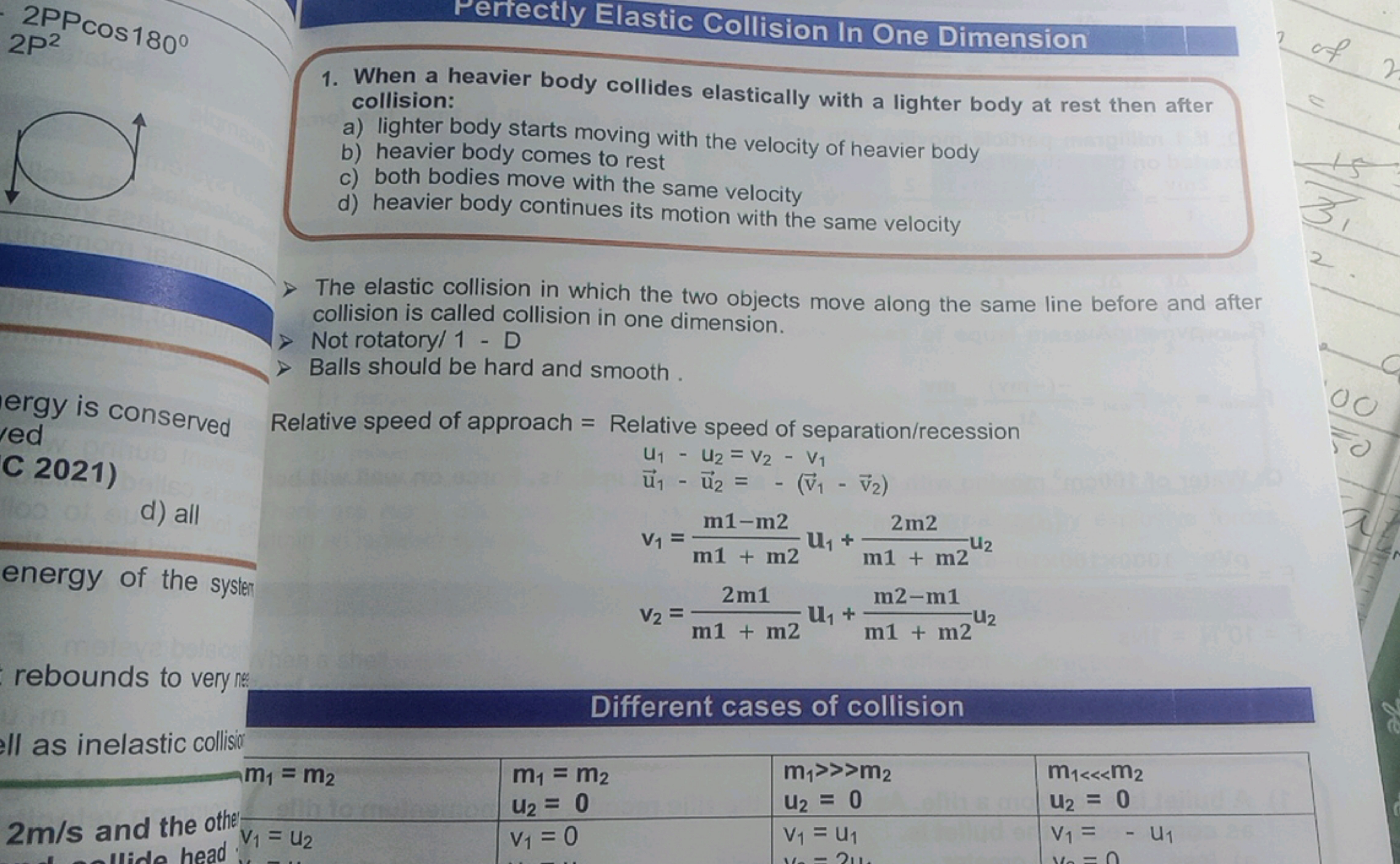 2PPcos180∘ 2p2 □
The elastic collision in which the two objects move a