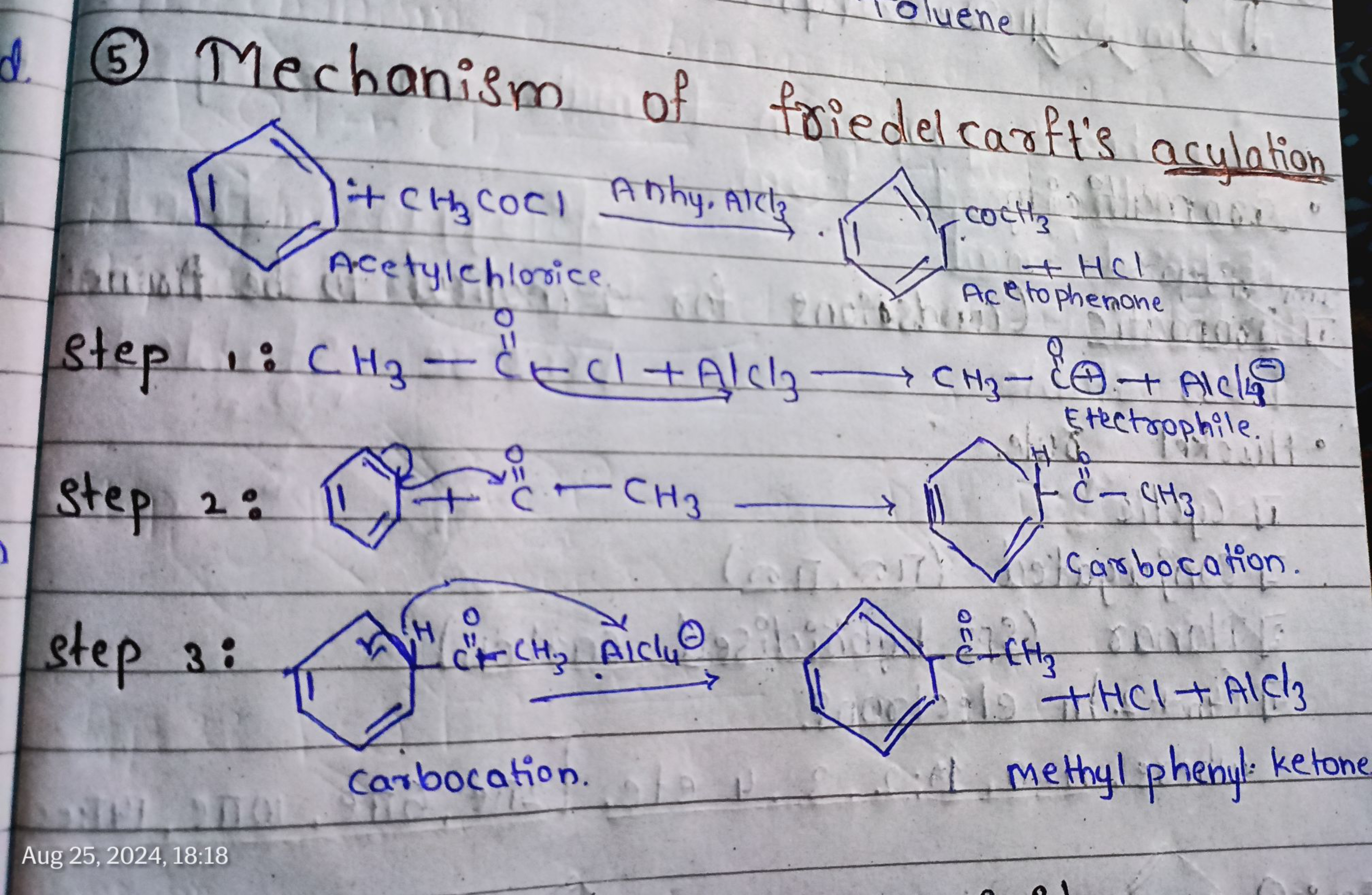 (5) Mechanism of friedel carft's acylation
carboccation.
step 3 :
CCC1