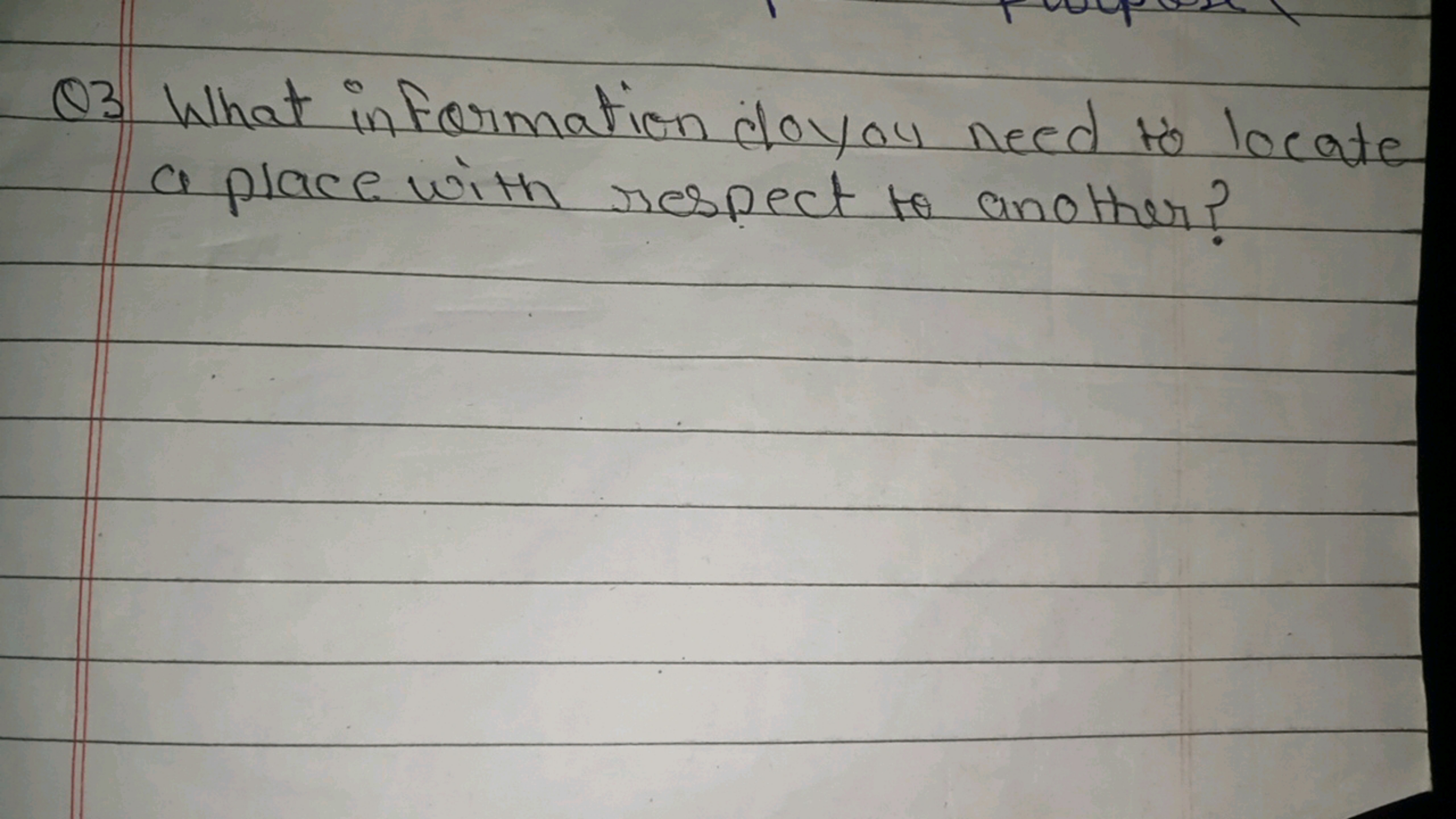 Q3 What information doyou need to locate a place with respect to anoth