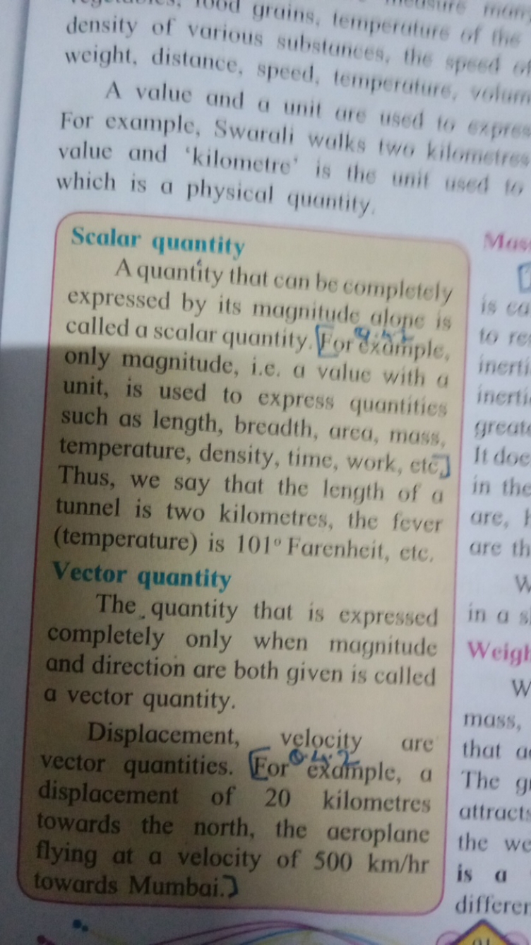 grains, temperature of the density of various substances, the spect of